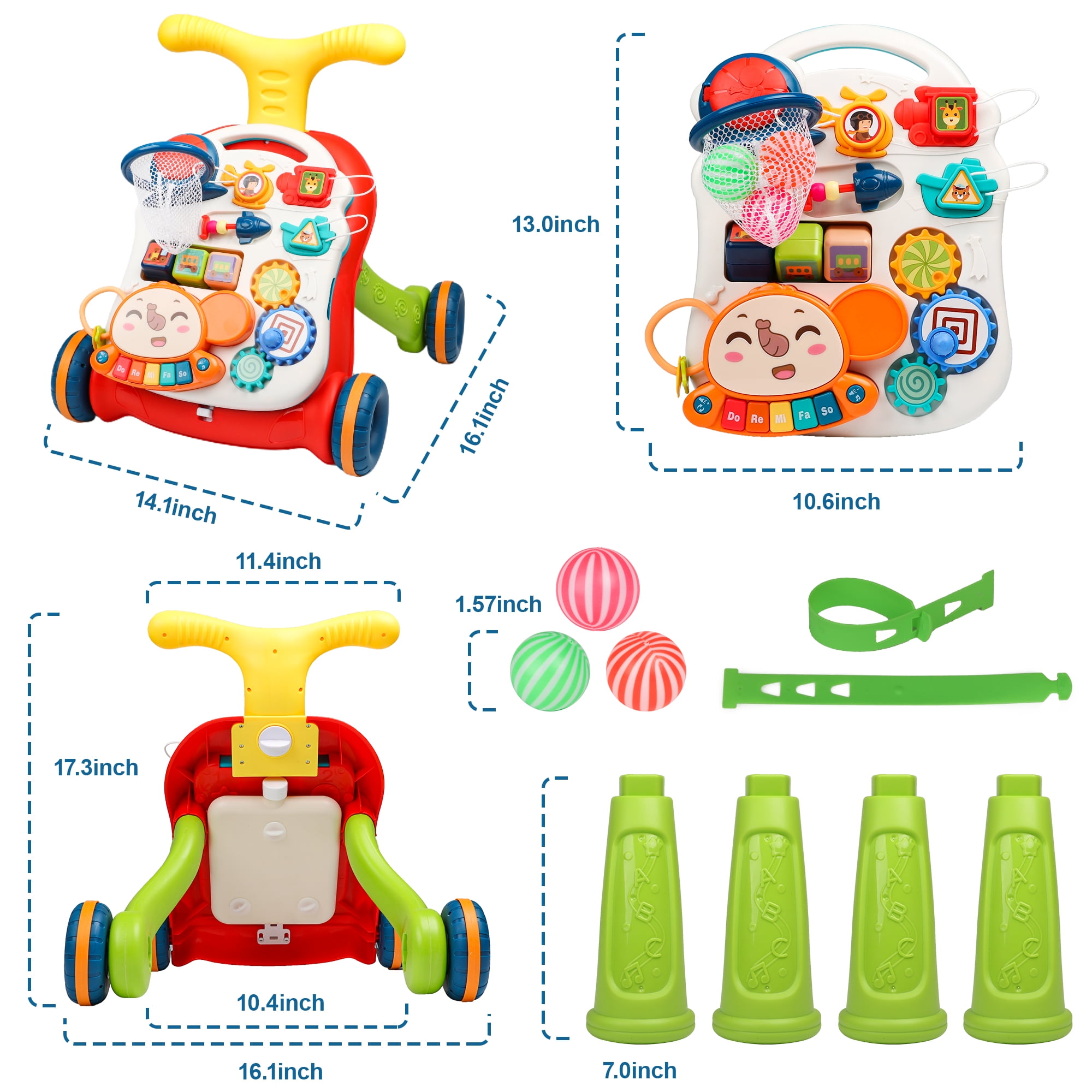 Beefunni Musical Baby Activity Center, Red Baby Walker&Learning Table for Boys Girls 6 Months up, Fun Educational Learning Toys, Kids Christmas Gifts for 6 8 12 Months - Image 3