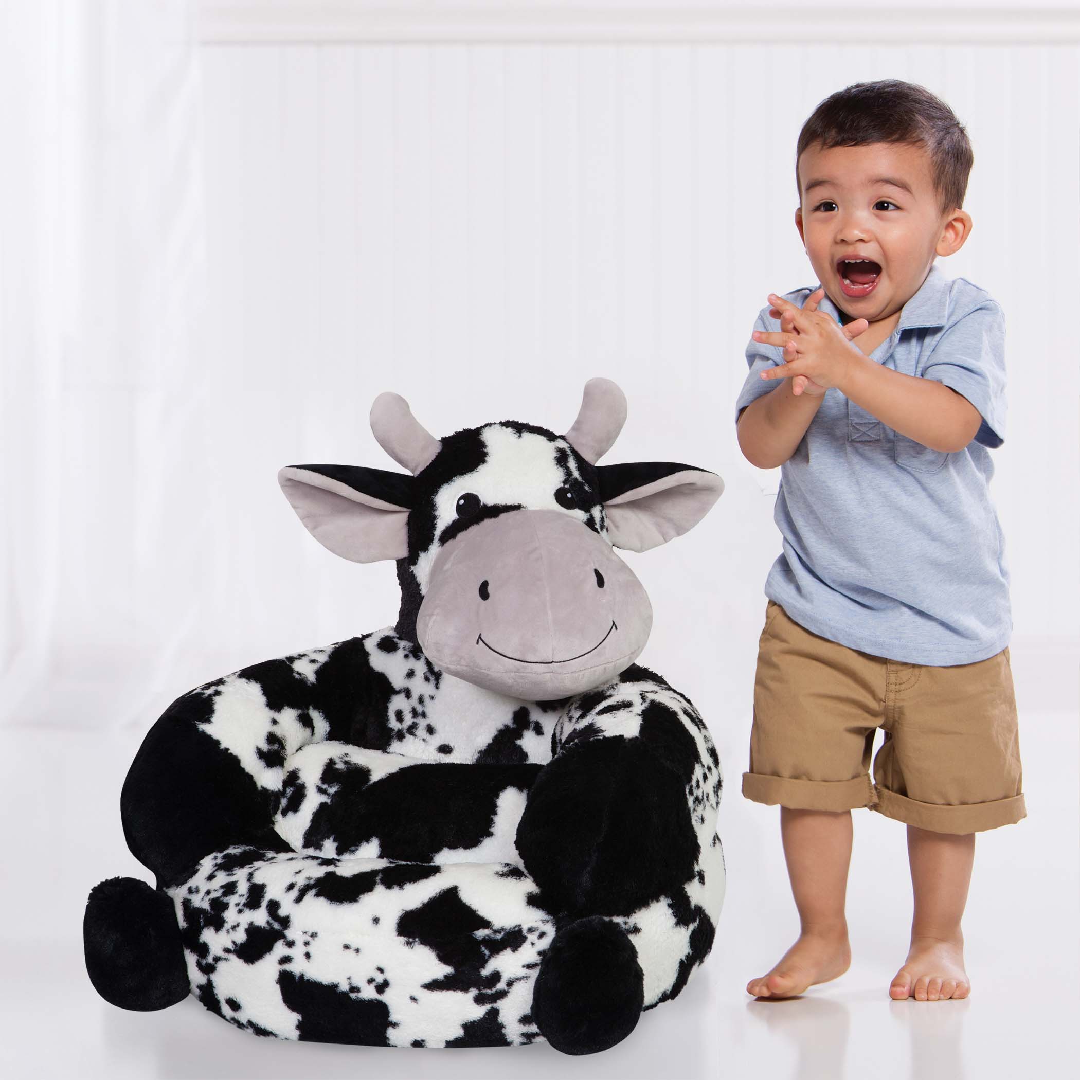 Trend Lab Toddler Plush Black and White Cow Character Chair - Image 6