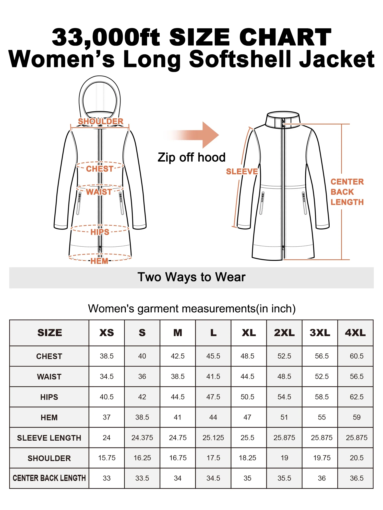 33,000ft Women's Waterproof Softshell Long Rain Jacket with Hood Fleece Lined Windproof Windbreaker - Image 3