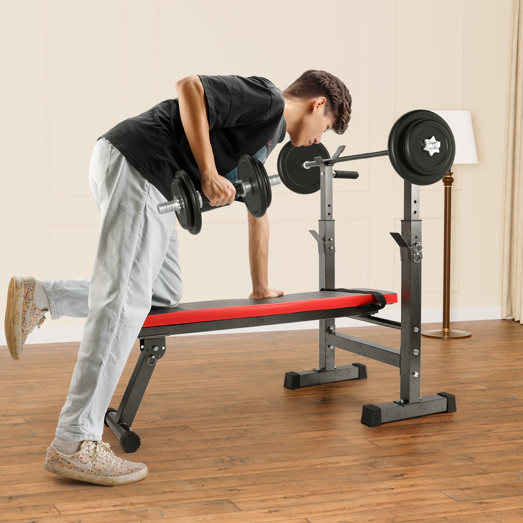 TOPTENG Squat rack Bench Press fitness barbell rack Multifunctional shelf Adjustable bracket Home indoor gym Foldable Strength training stand Squat rack - Image 7