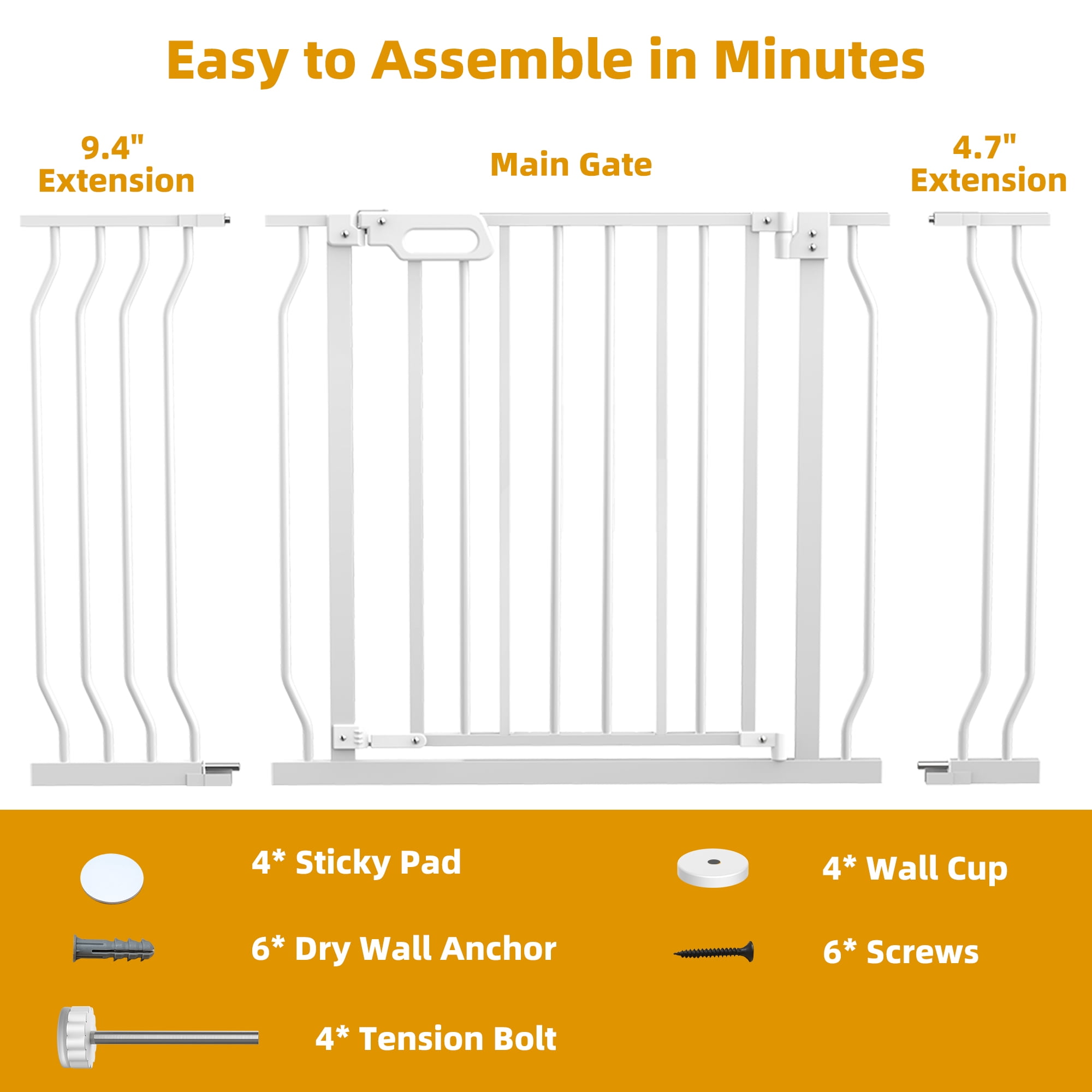 Wisairt Extra Wide Metal Baby Gates,29.5-48.8in Wide Auto Close Dog Safety Gate for Stair and Doorways,Pressure Mounted(White) - Image 5