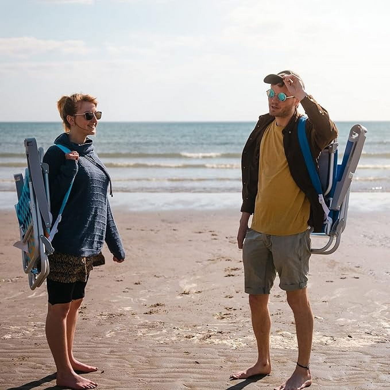 "Sunnyfeel Reclinable 28"" Low Beach Chair, 5 Position Lay Flat, XL Portable Folding Camping Chair, Navy Blue" - Image 5