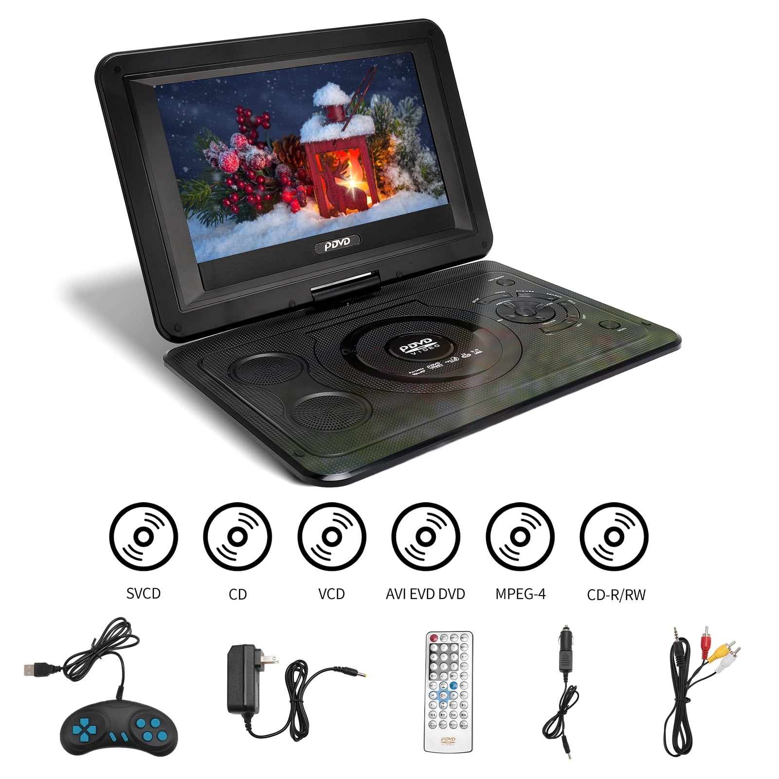 13.9inch Portable DVD Player, 10.1" Swivel Screen, Built-in Rechargeable Battery Car DVD Player, Support CD/DVD/SD Card/USB/Connect TV, Remote Control, Black - Image 4