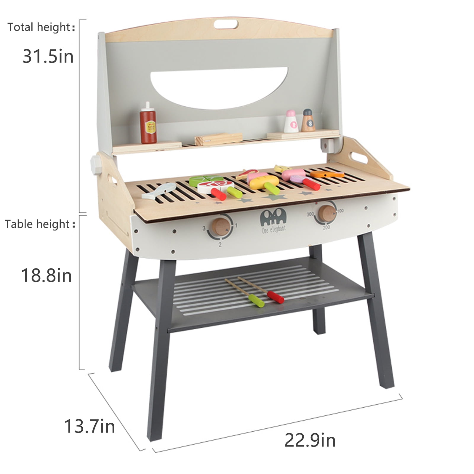 Woodenfun Wooden Pretend Barbecue Grill Play Set, Play Kitchen Set Cooking Gift for 3 4 5 Year Old Kids - Image 4
