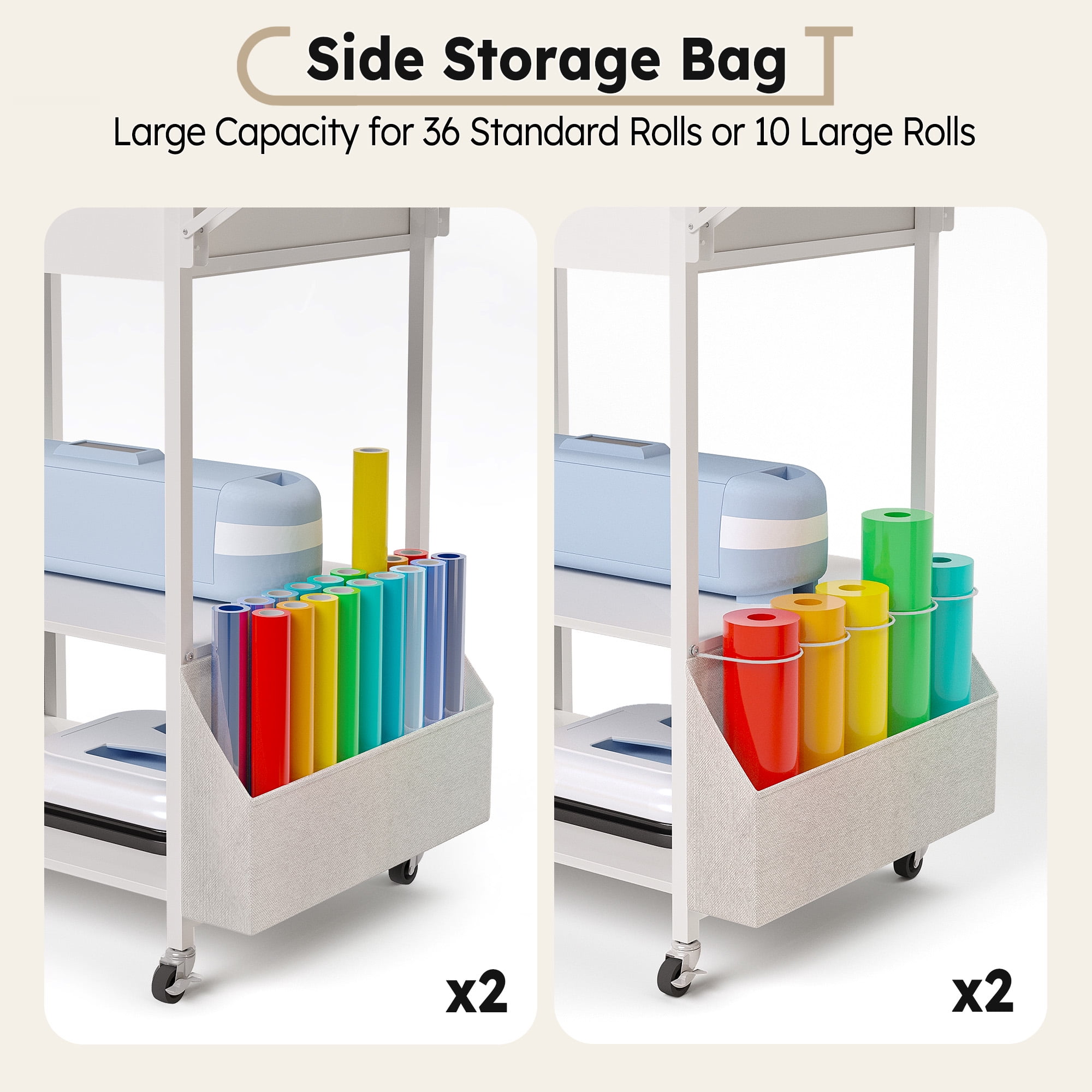 Craft Cart Compatible with Cricut Machine, Crafting Table Heat Press Table with Rolling Storage Organizer Craft Workstation Cabinet Desk Stand Furniture for Craft Room Organization - Image 6