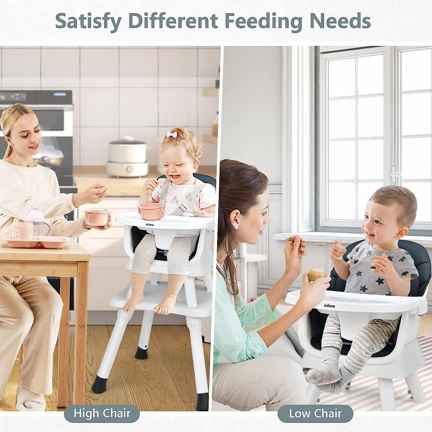 OLAKIDS 8 in 1 Baby High Chair, Convertible Highchair for Babies and Toddlers, Infant Dining Booster Seat, Building Block Table, Kids Stool Table Chair Set with Removable Tray (Black) - Image 4