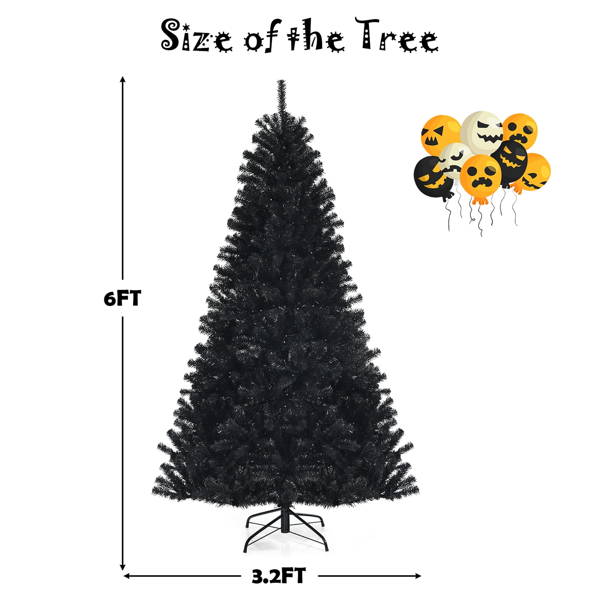 Gymax 6 FT Pre-lit Black Halloween Tree Artificial Hinged Christmas Tree - Image 4