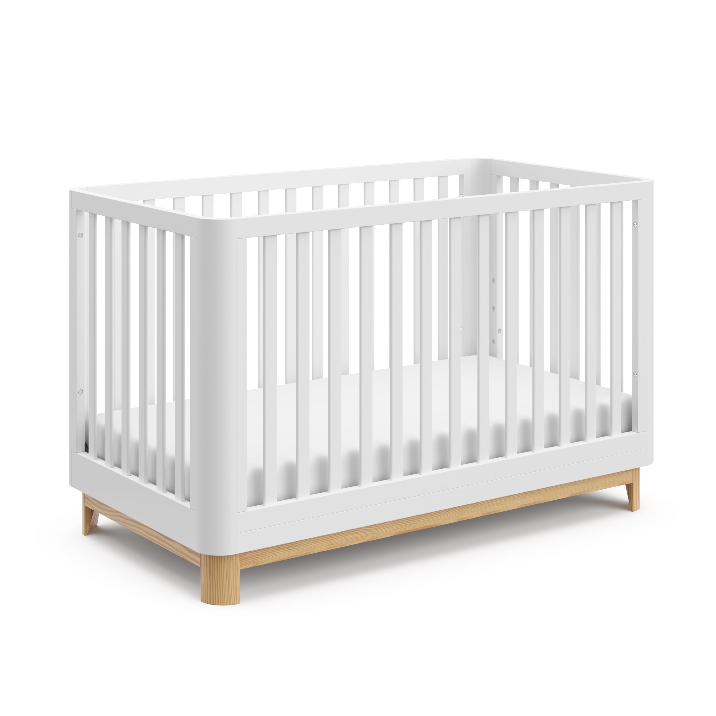Storkcraft Santos 3-in-1 Convertible Baby Crib, White with Natural - Image 7