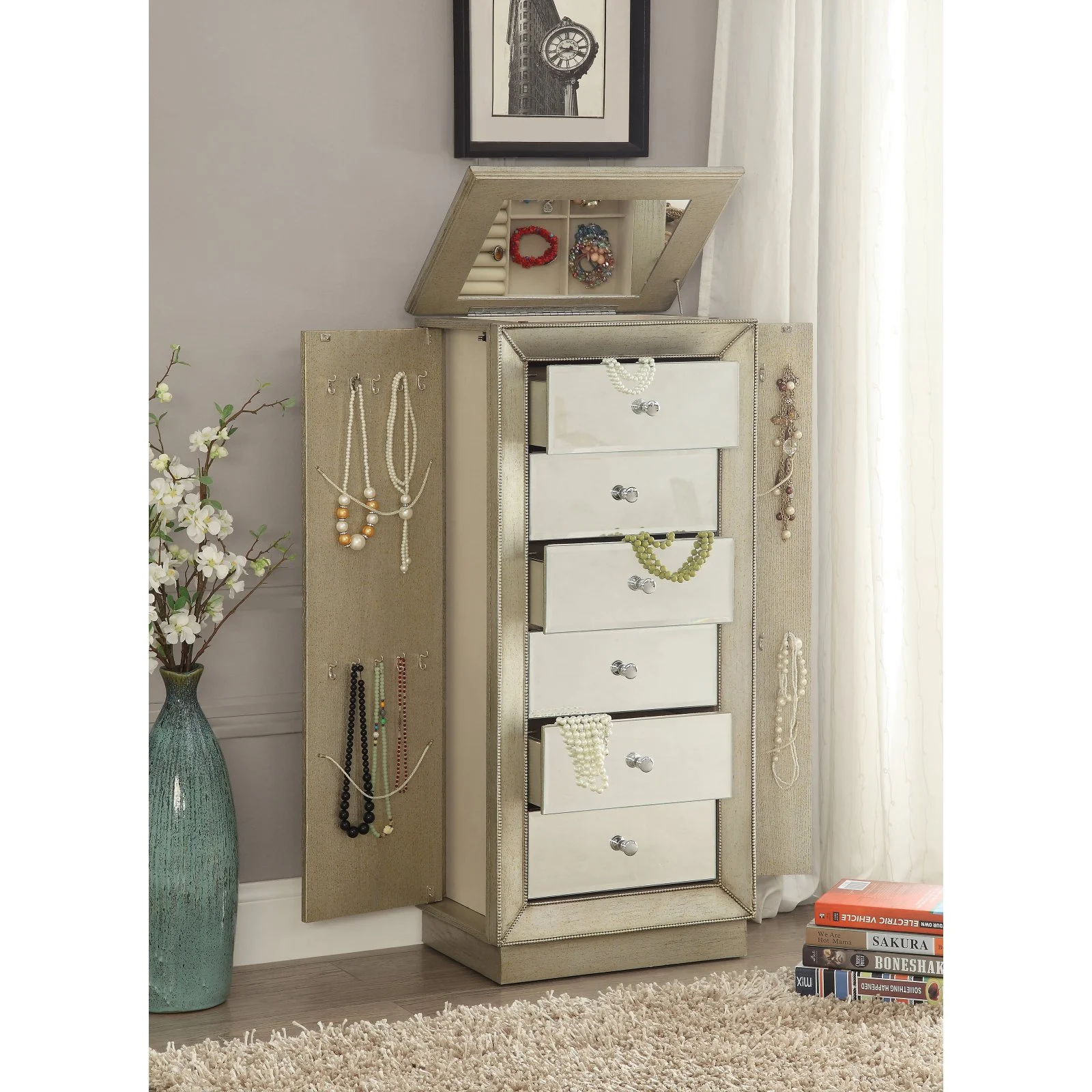 ACME Talor Glam 6 Drawers Jewelry Armoire, White - Image 3