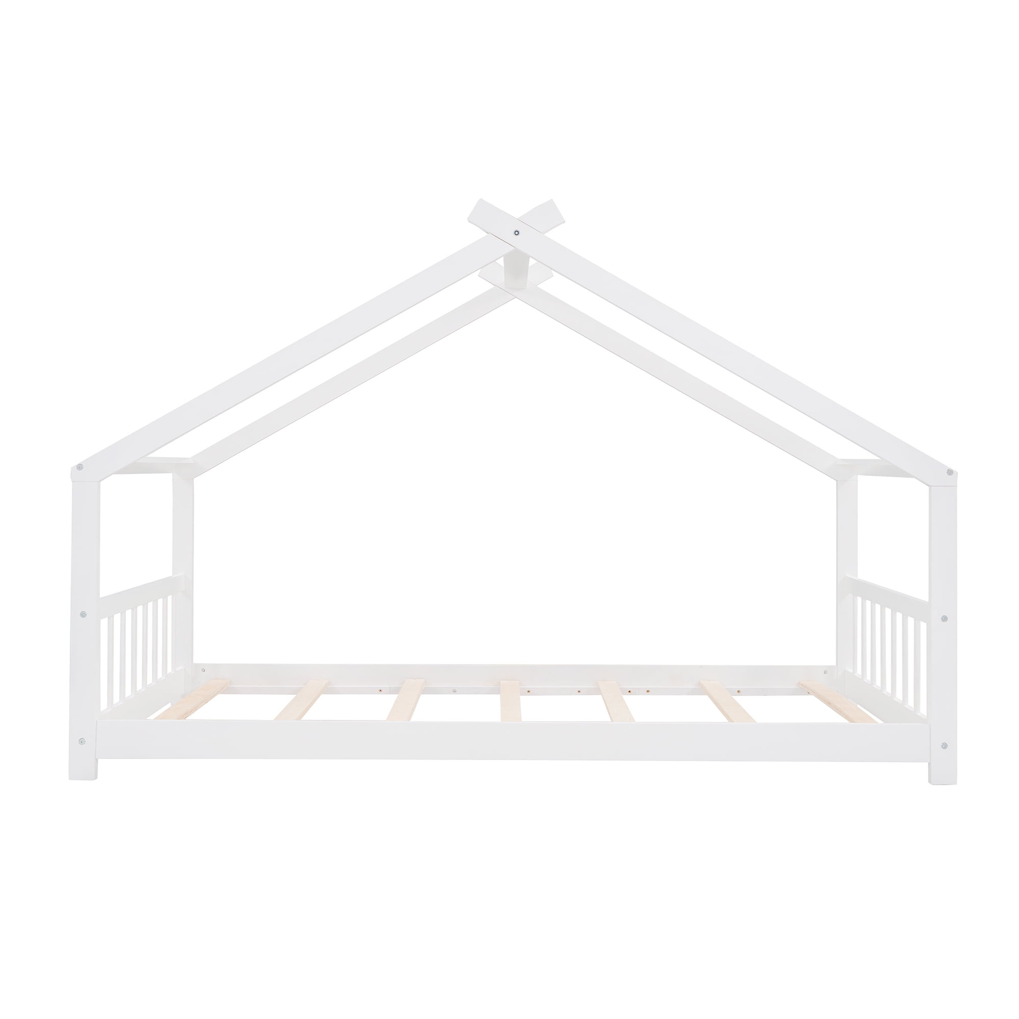 Aukfa Twin Size Wood House Beds Frame - Floor Bed Twin Platform Bed for Kids Teens Bedroom - White - Image 5