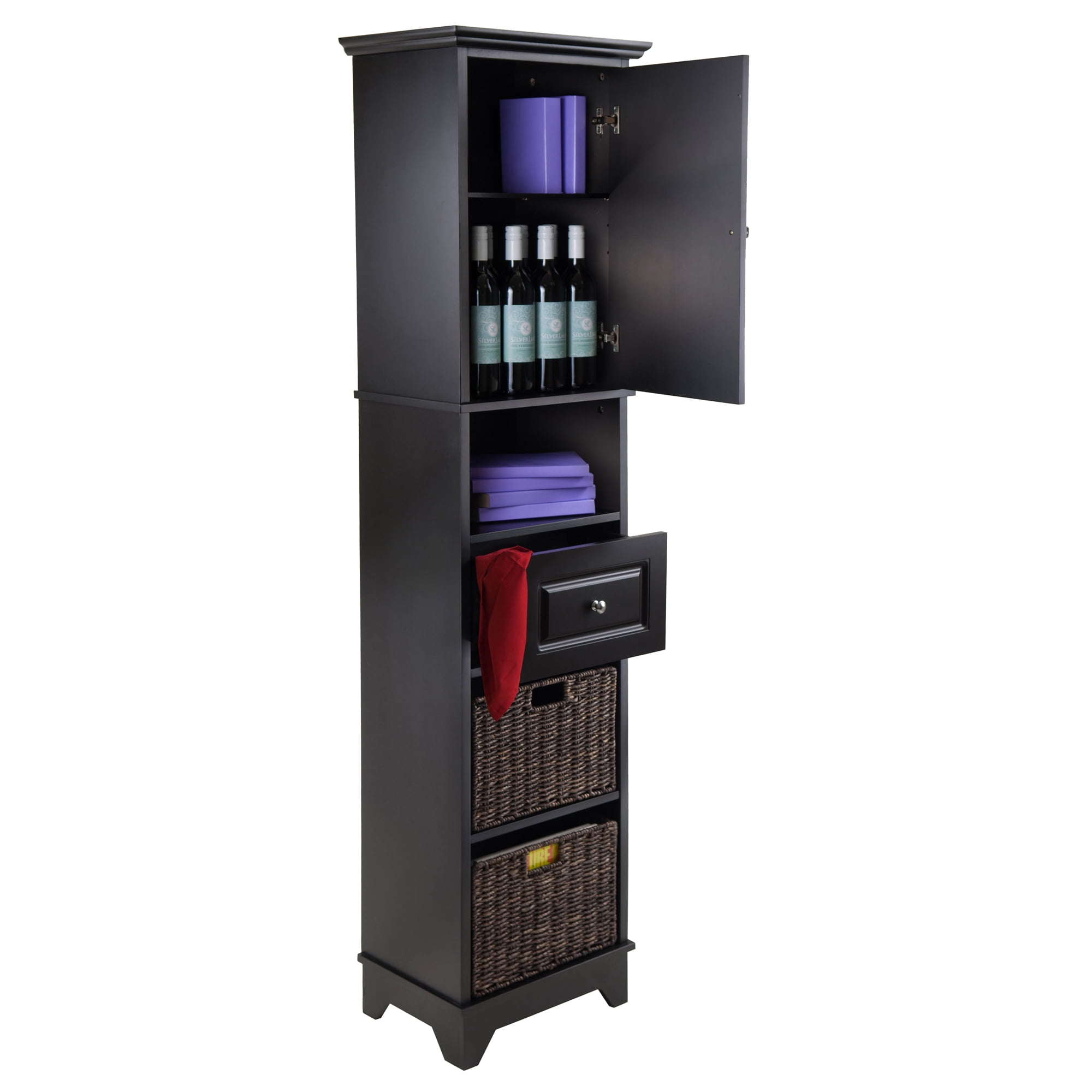 Winsome Wyatt Tall Cabinet, 2 Corn Husk Baskets, Black Finish - Image 7