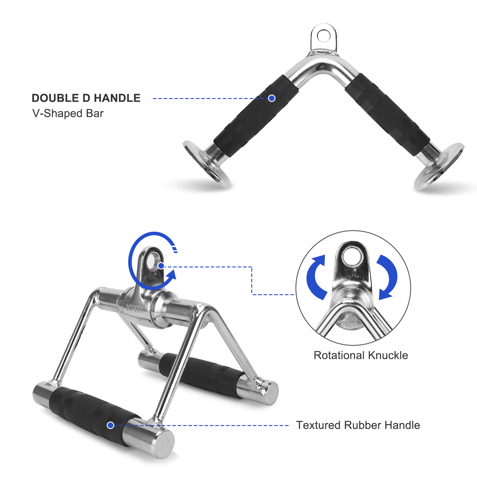 XPRT Fitness Tricep Press Down Cable Exercise Machine Attachments, V-Handle with Rotation, Rotating Bar, Tricep Rope, V-Shaped Bar, Weight Machine Accessories, Set of 4 - Image 3