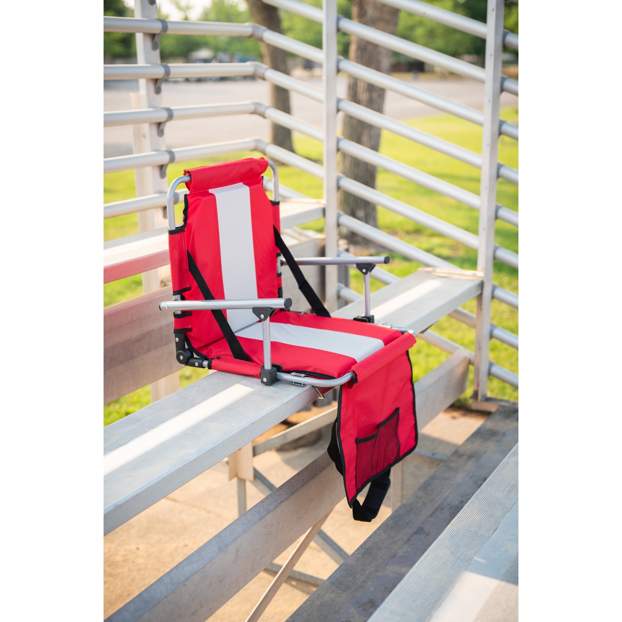 Stansport Tubular Frame Folding Stadium Seat with Arms - Red/Tan - Image 7