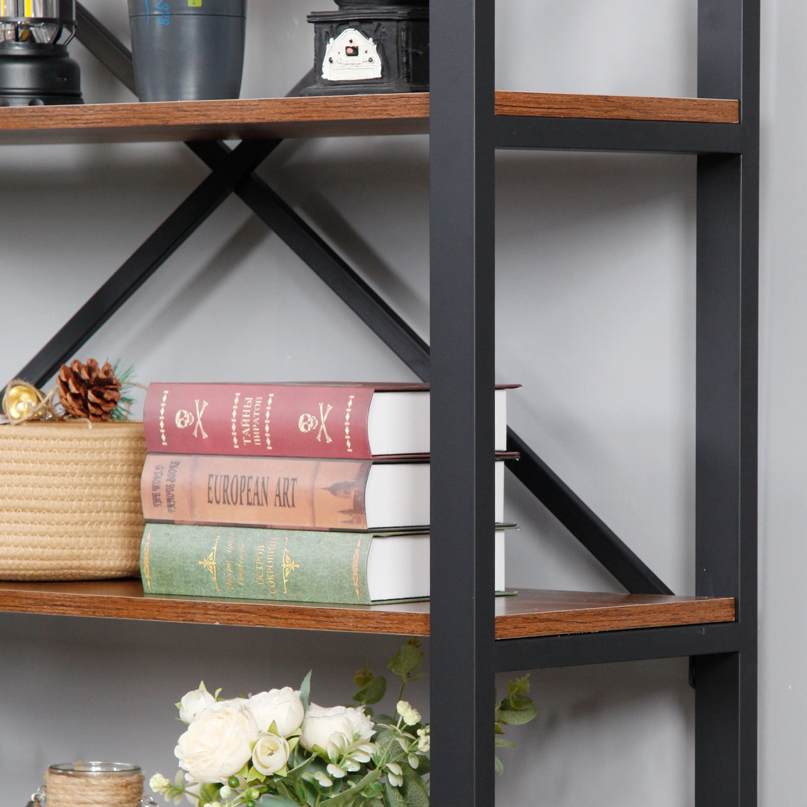 V.ZQLAMZ Rustic Industrial 4-Tier Bookcase, 55” High, Brown Metal Frame Display Rack - Image 7