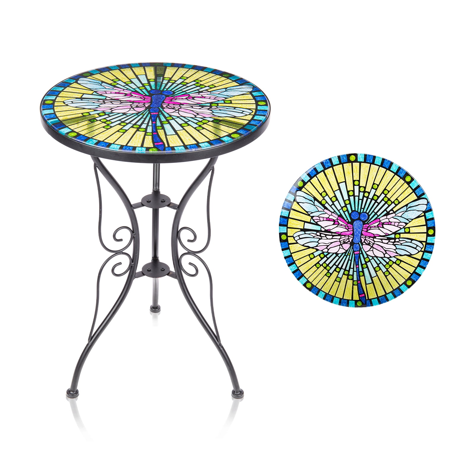 WONDER GARDEN 21"H Glass Plant Stand Outdoor Side Table for Porch Patio Garden Dragonfly - Image 8