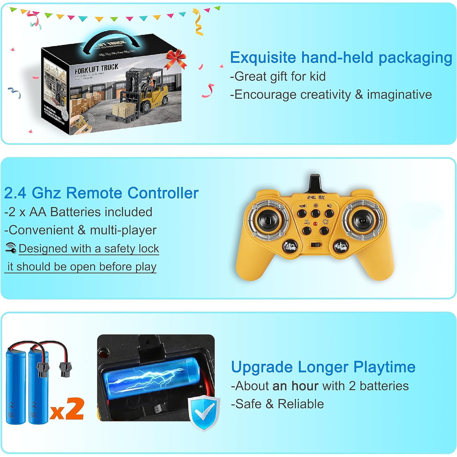 RC Forklift Truck, Remote Control Crane, Full Function Forklift RC Construction Toys Car, 2 Batteries, Spray, Light, Fork Crane Truck Toy Gift for Kids 6+ - Image 8