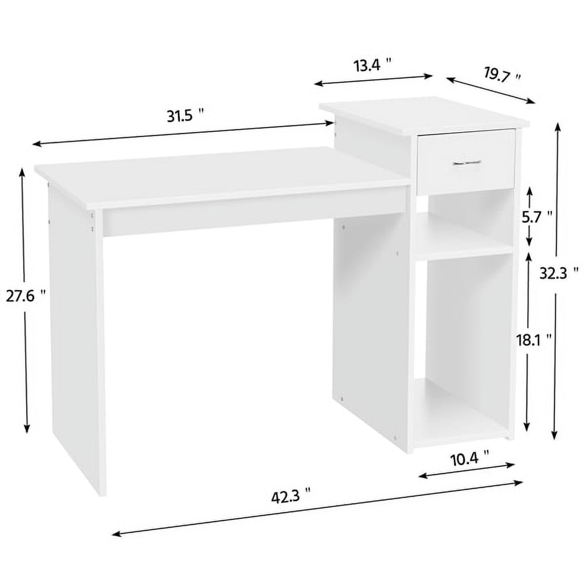 Alden Design Home Office Computer Desk with Drawer and Storage, White - Image 6