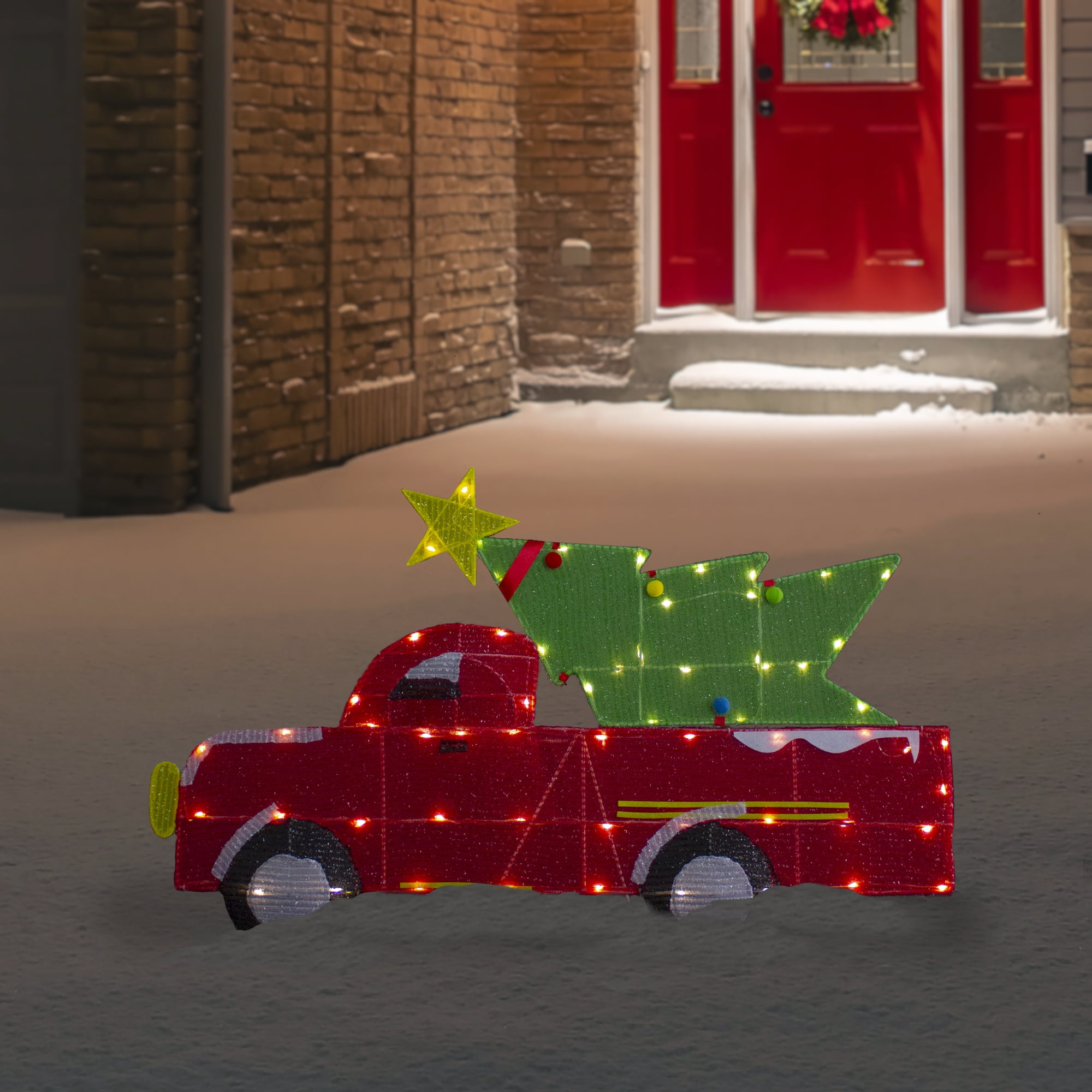 Northlight 36" LED Lighted Red Truck with Christmas Tree Outdoor Decoration - Image 7