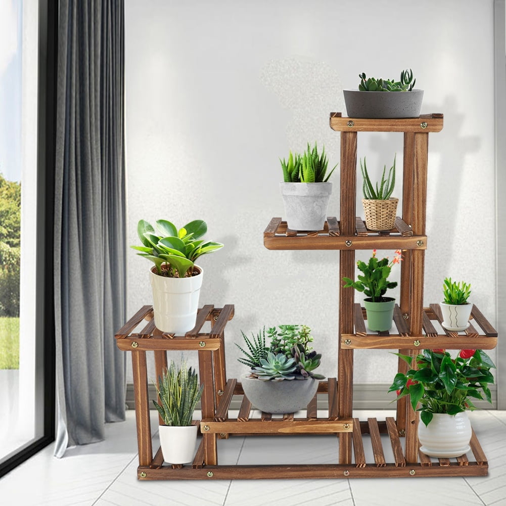 Wobythan Multi-Tiers Wooden Plant Stand Balcony Garden Flower Plant Stand Display Shelf - Image 6