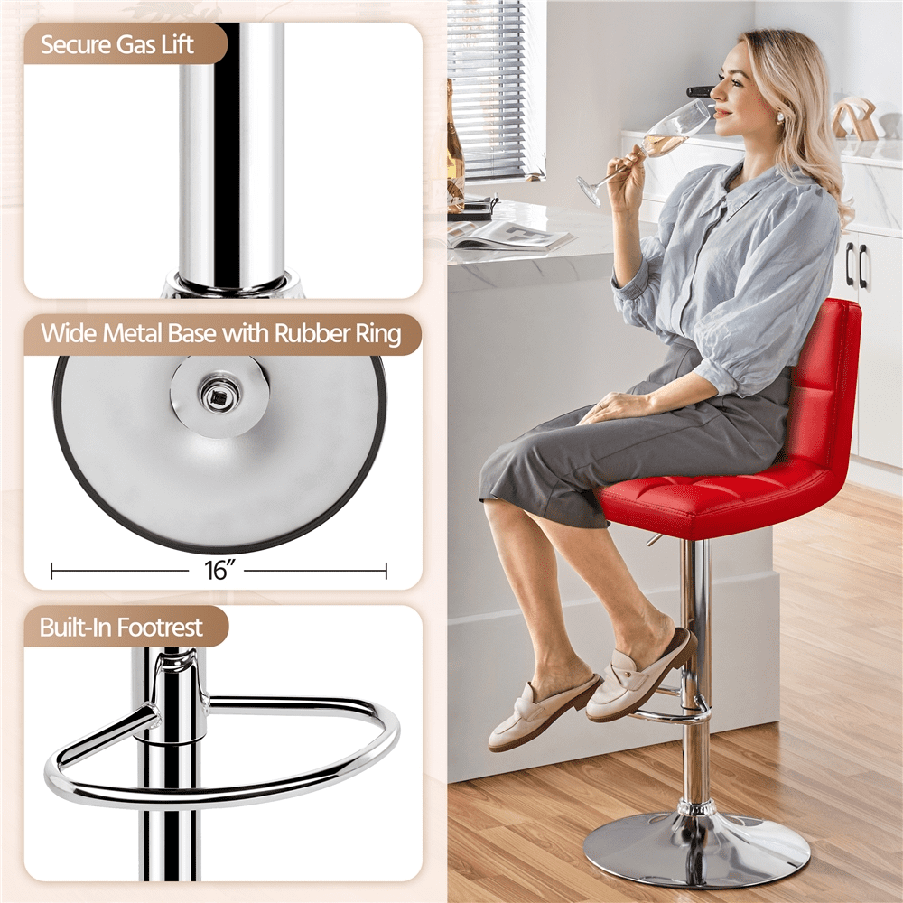 Alden Design Modern Adjustable Counter Height Bar Stools with Backrest, Set of 2, Red - Image 3