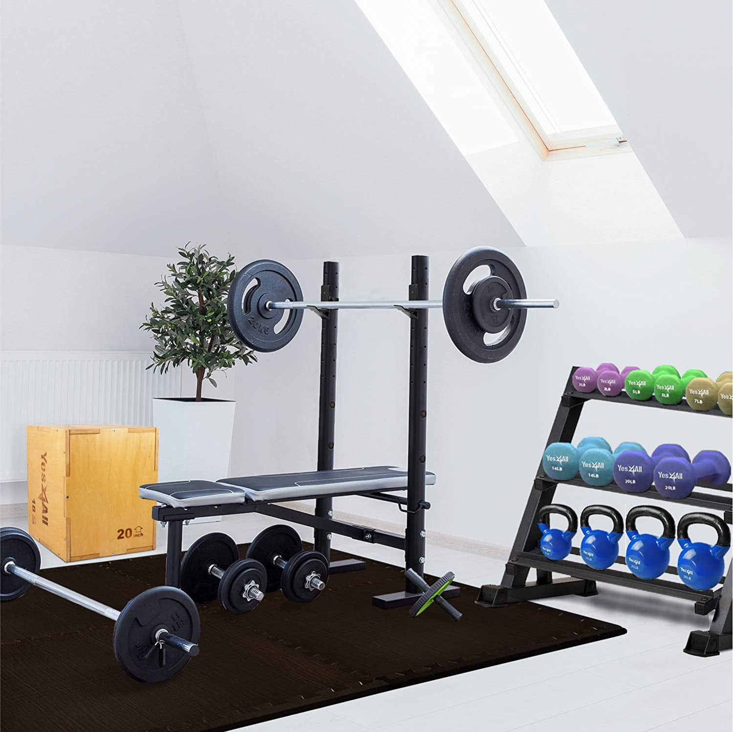 Yes4All 12 pcs Interlocking Exercise Foam Mats, Cover 48 sqft, 3/8 inch, Walnut Wood Dark Color - Image 4