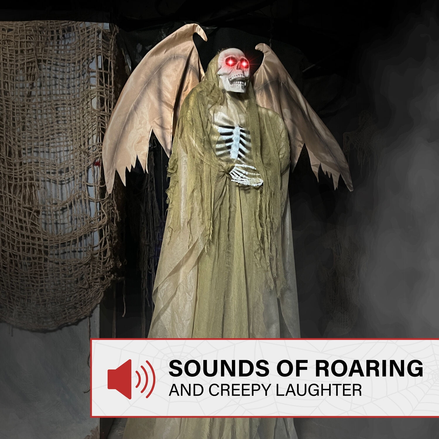 Haunted Hill Farm 5.5 ft Life-size Animatronic Reaper with Wings, Halloween Decoration, HHWINGSKEL-4FLSA - Image 5