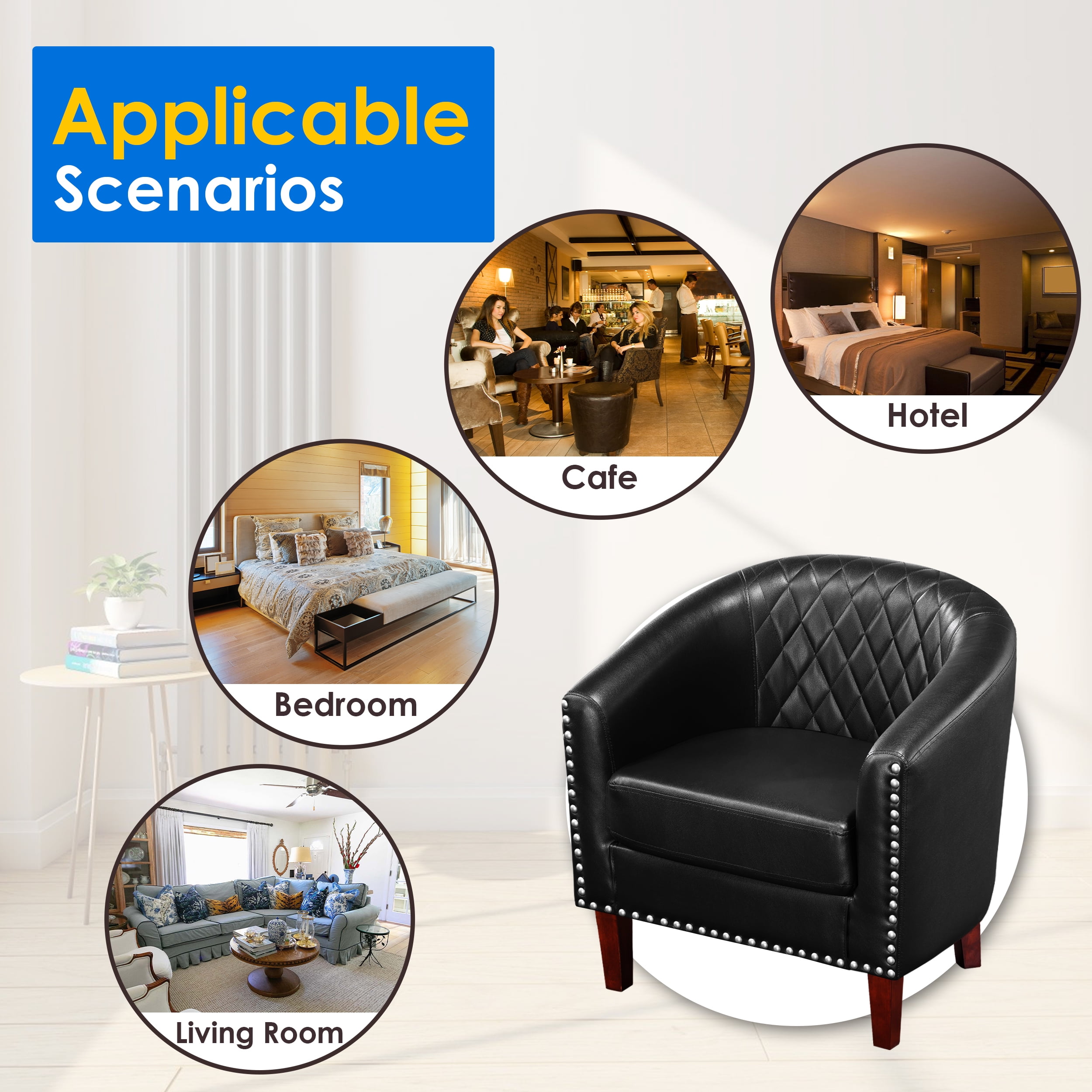 TrumanPick Barrel Chair Leather Accent Chair Club Armchairs Comfy chairs for Living Room, Bedroom, Black - Image 5