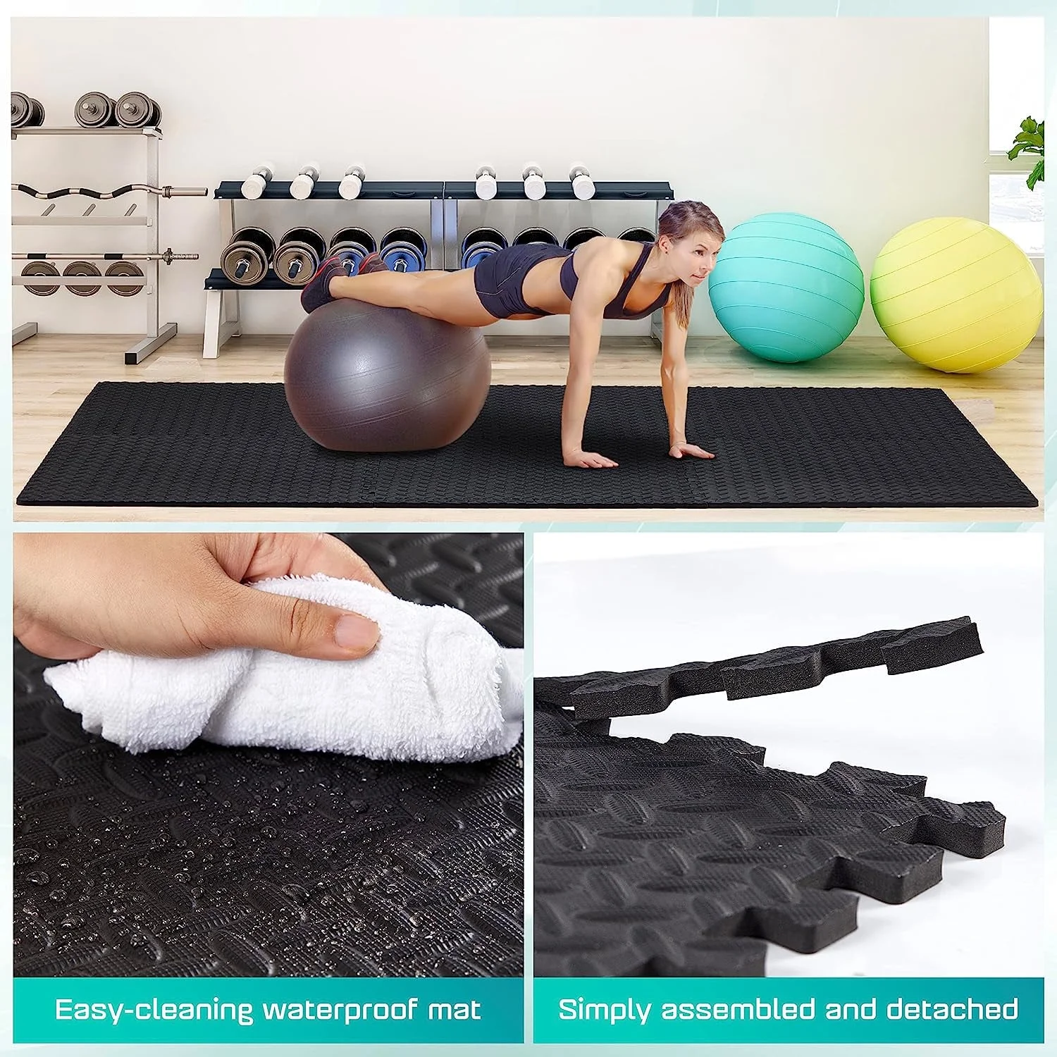 Yes4All 30 pcs Interlocking Exercise Foam Mats, Cover 120 SQFT, 7/16 inch, Black Color - Image 3