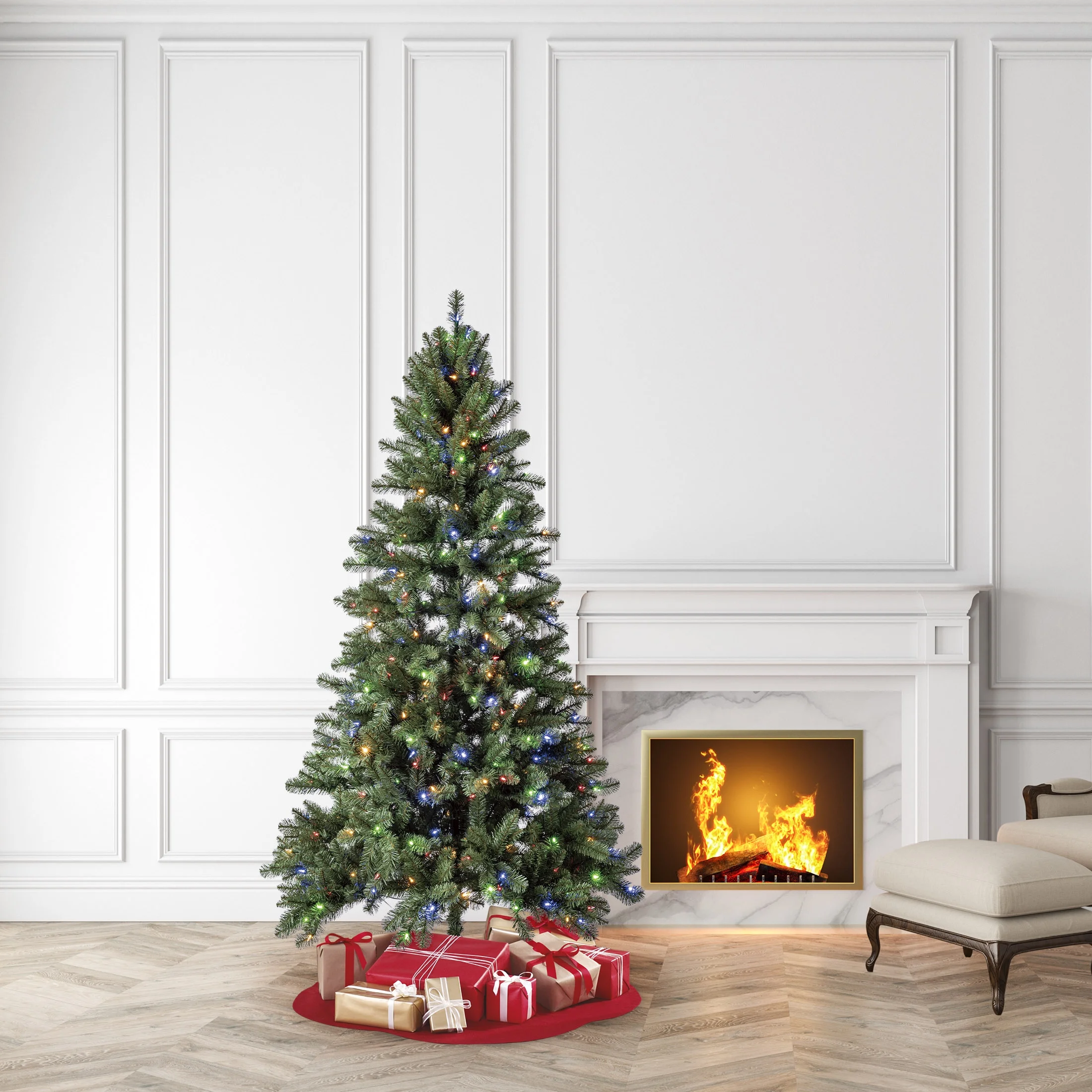 7’ Pre-Lit Duncan Fir Artificial Christmas Tree, Color-Changing LED Lights with Quick Set, by Holiday Time - Image 8