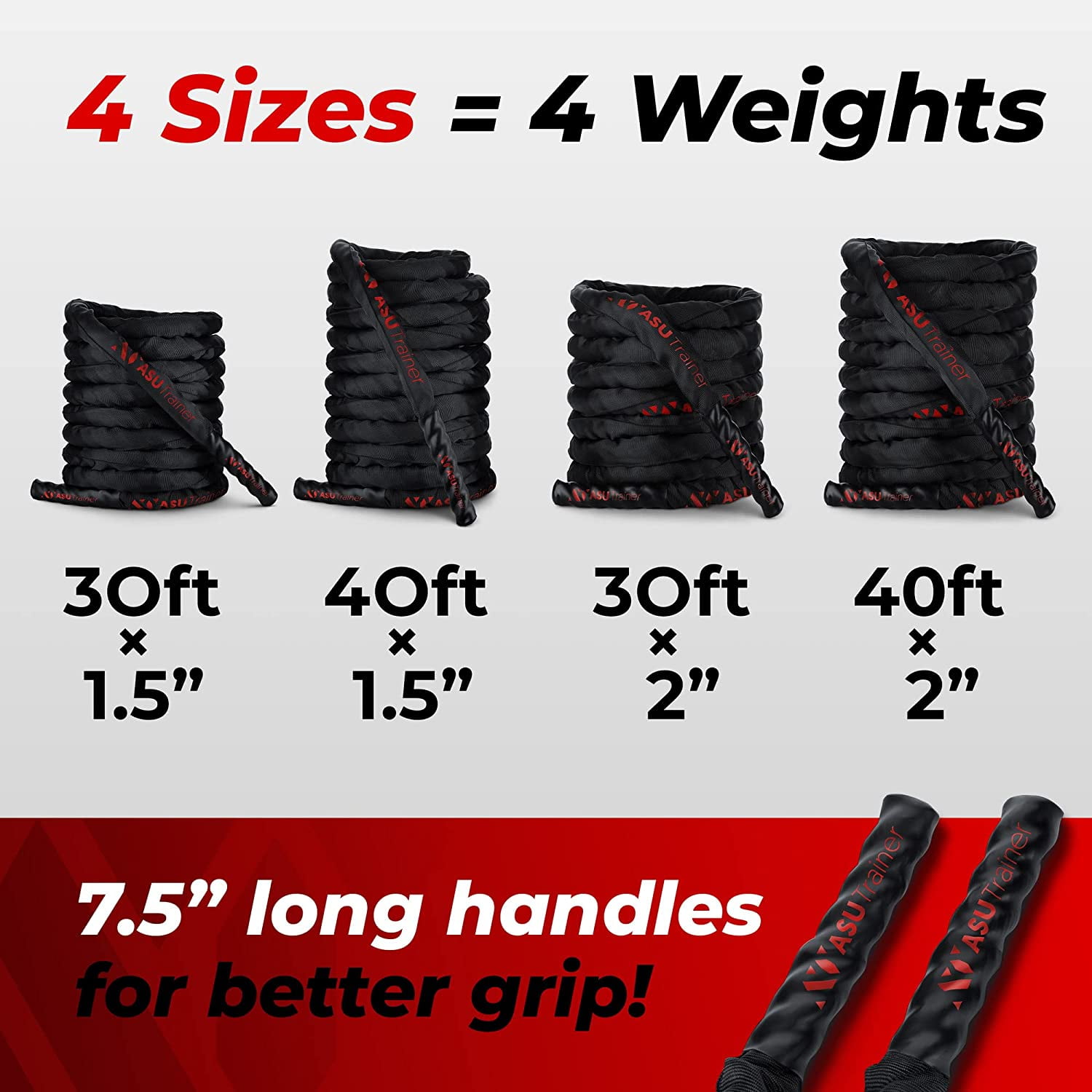 ASU Trainer Workout Battle Ropes Core and Arms Weighted Exercise Ropes w Sleeve and Carabiner - Image 3