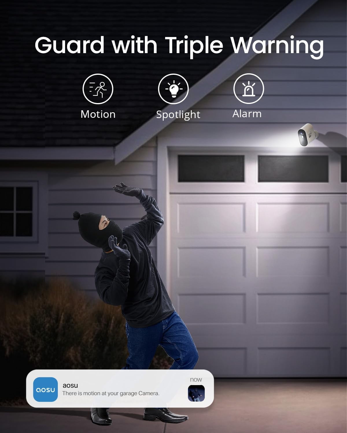 AOSU 5MP Solar Security Cameras Outdoor Wireless, Ultra HD Video Home Security System 4-Cam Kit with 166° Ultra Wide Angle, Cam-to-Cam Sync, Color Night Vision, Spotlight & Siren, No Monthly Fees - Image 5