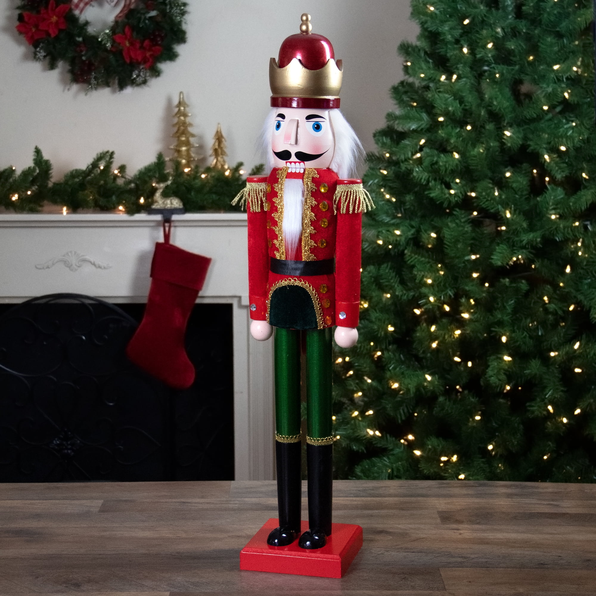 Northlight 35.5" Red and Green Velvet Wooden Christmas Nutcracker King - Image 5