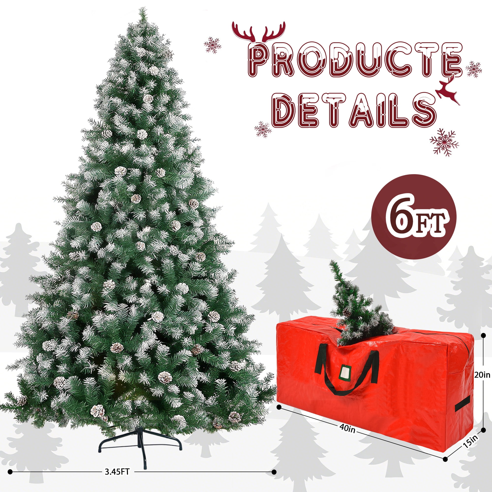 Yexmas 6ft Pre-Lit Christmas Tree, 8 Modes LED Lights, Artificial Xmas Tree with Large Storage Bag - Image 11