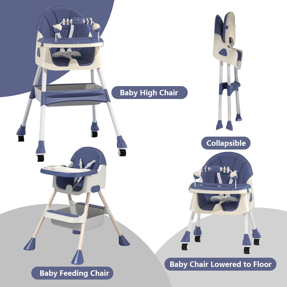 Liyufly 4-in-1 Baby Highchair Adjustable Kid Toddler Dining Chairs Eat & Grow Convertible Chair with 5-Point Harness, Dinner Plate, Blue - Image 9