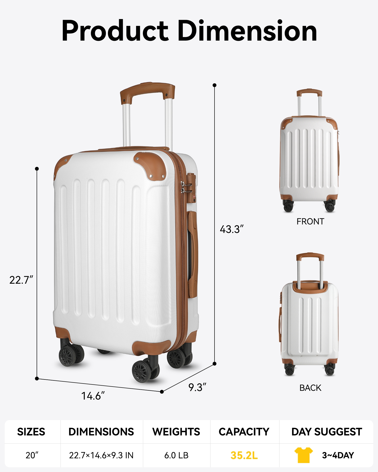 YOETEY Carry on Luggage for Airplane 20-inch - Hardside Luggage Lightweight for Adult Teen - Image 4