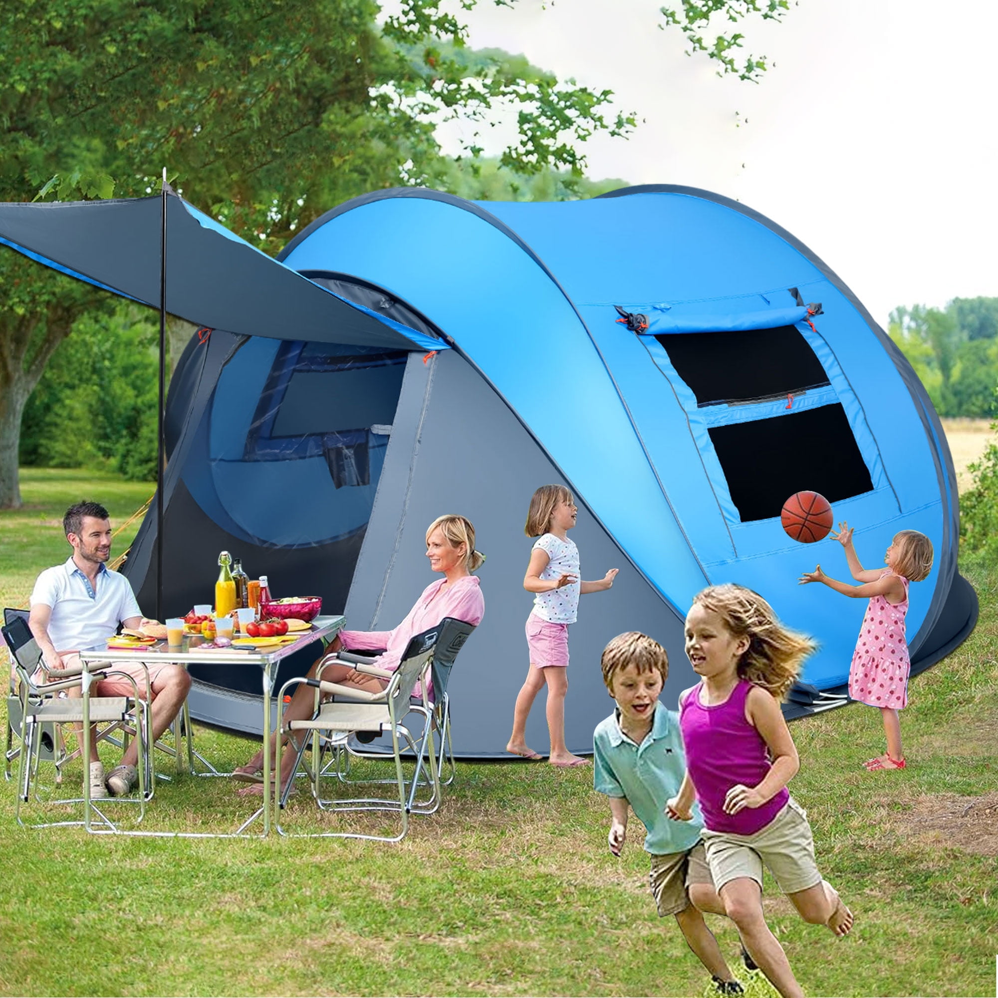 6 Person Easy Pop up Tents for Camping, GVDV 2 Doors-Instant Family Tents with Poles (Blue) - Image 5
