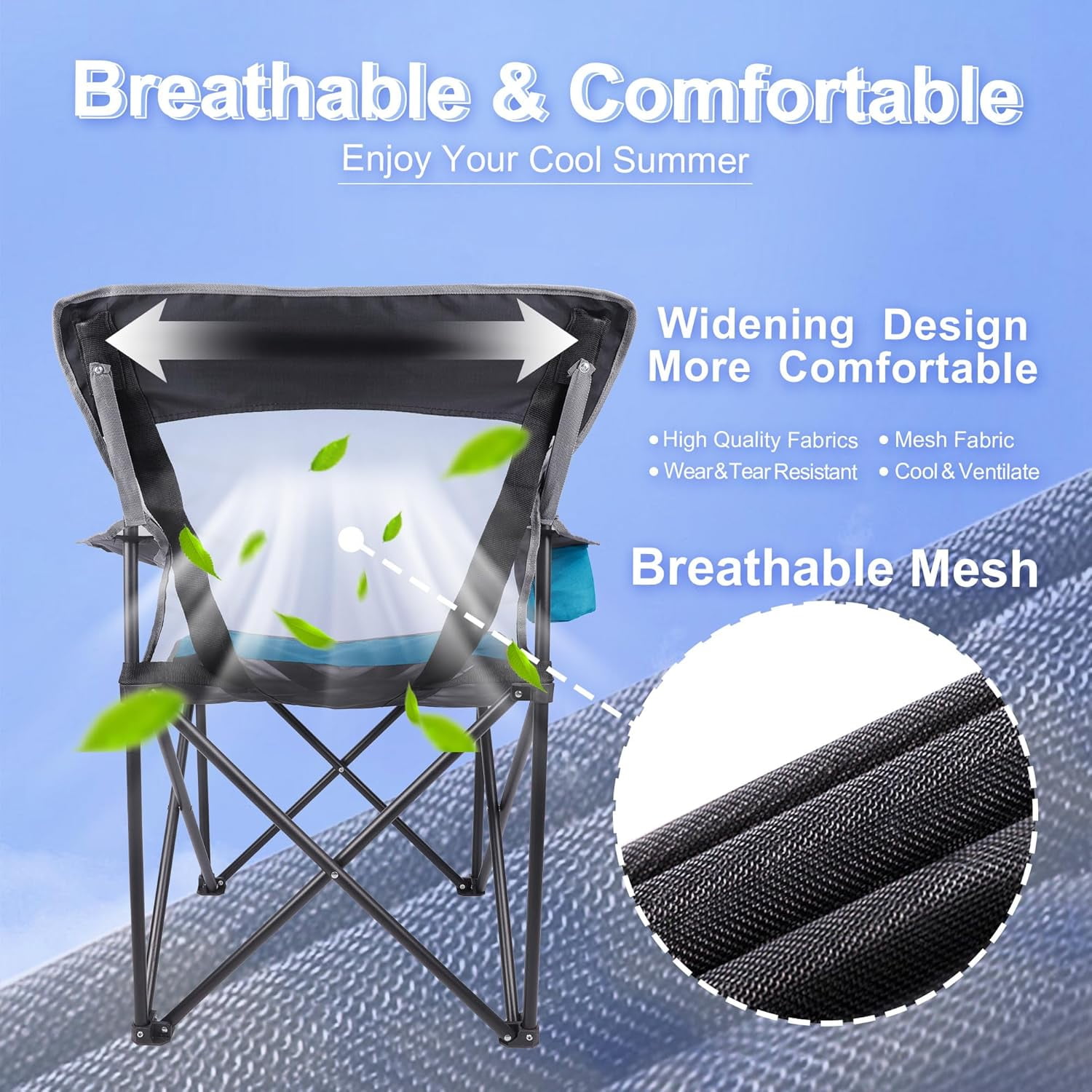 Camping Chair Portable Folding Chair Cooling Mesh Back Outdoor Lawn Chair with Cup Holder and Carry Bag Supports up to 300lbs - Image 13