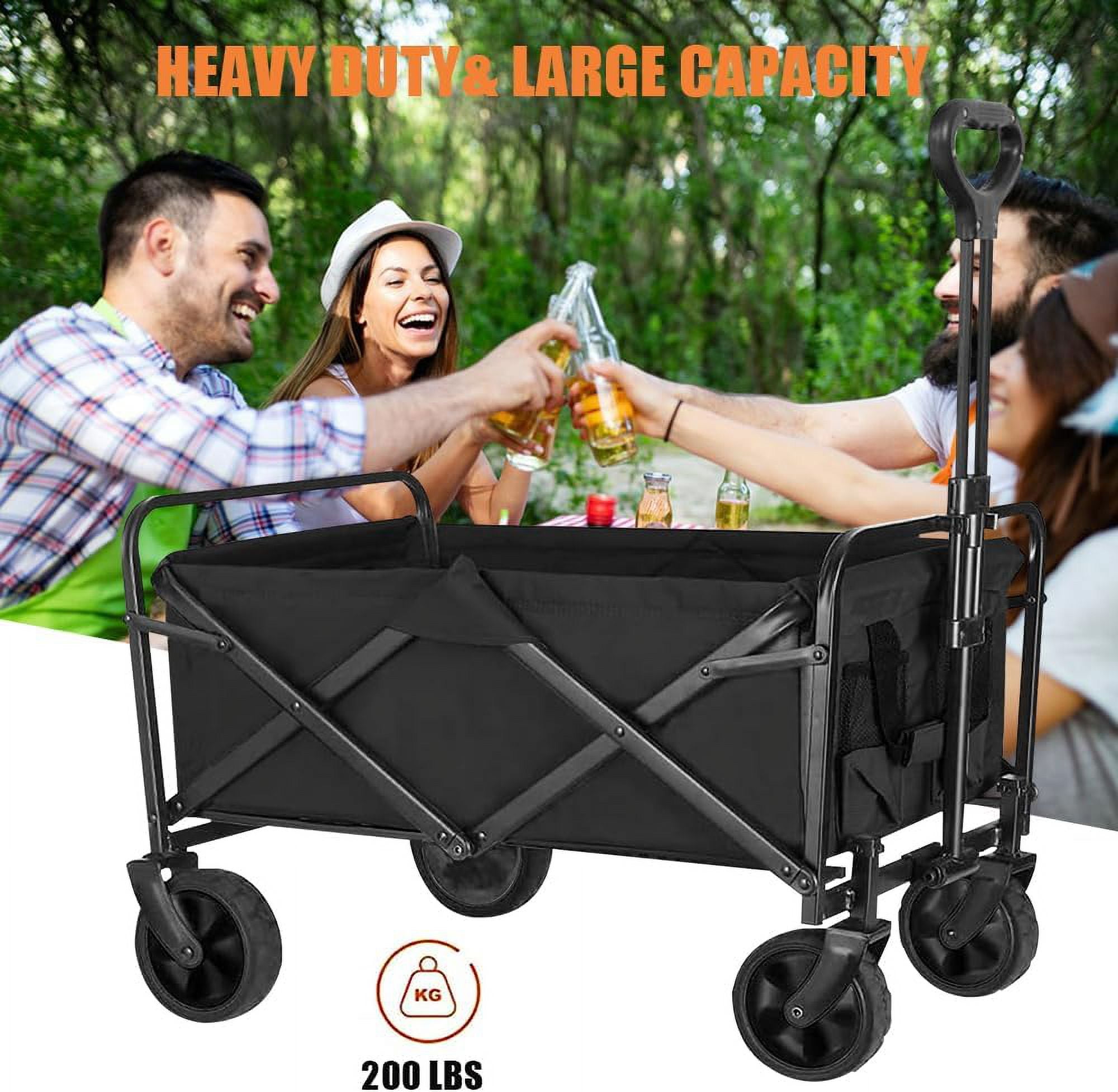 Iynor Durable Folding Wagon - 200 lb Capacity, All-Terrain Wheels, Adjustable Handle,Outdoor Utility, Portable Design - Image 4