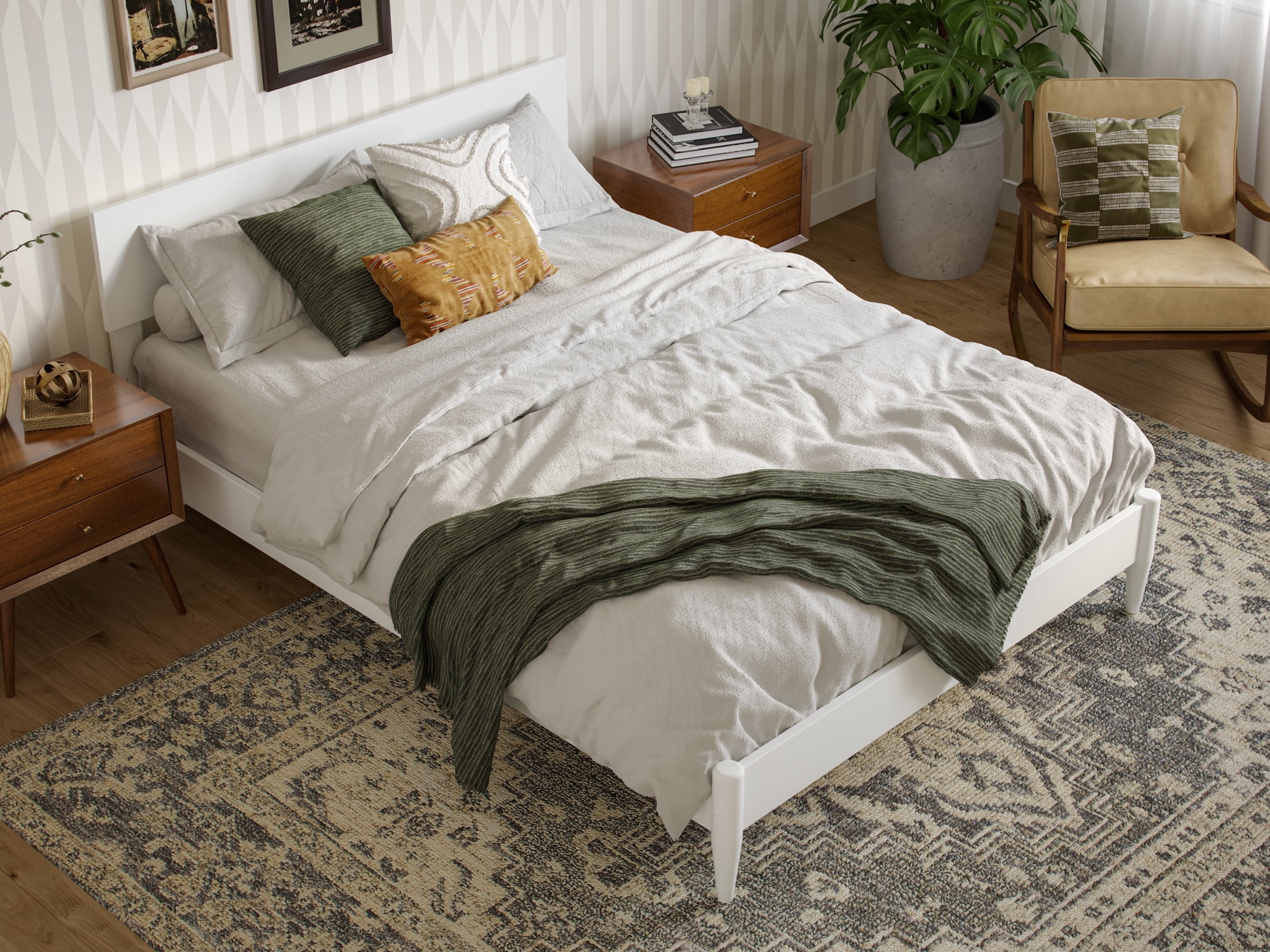 AFI Aria Full Modern Solid Wood Low Profile Platform Bed, White - Image 10