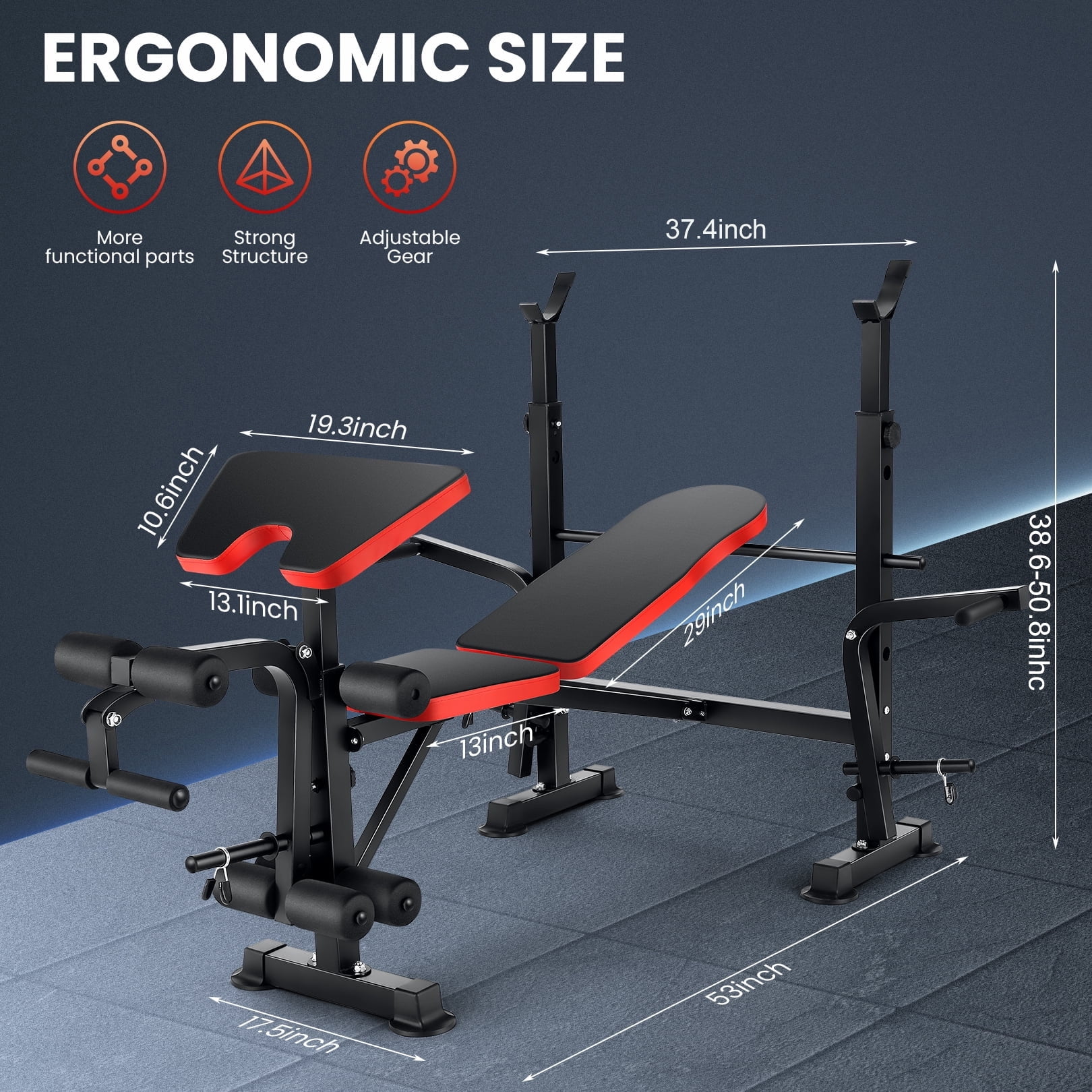 VIBESPARK 6-in-1 Adjustable Weight Bench, 660lbs Foldable Workout Bench Set with Barbell Rack & Leg Developer & Preacher Curl Rack, Multi-Function Strength Training Bench Press Exercise Equipment - Image 7