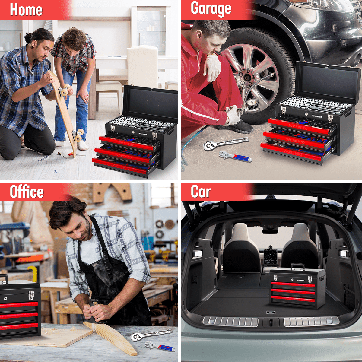 WORKPRO 408-Piece Auto Repair Tool Set,Mechanics Tool Set,General Household Home Repair Tool Kit with 3-Drawer Heavy Duty Metal Box,Hand Tool Kit - Image 8