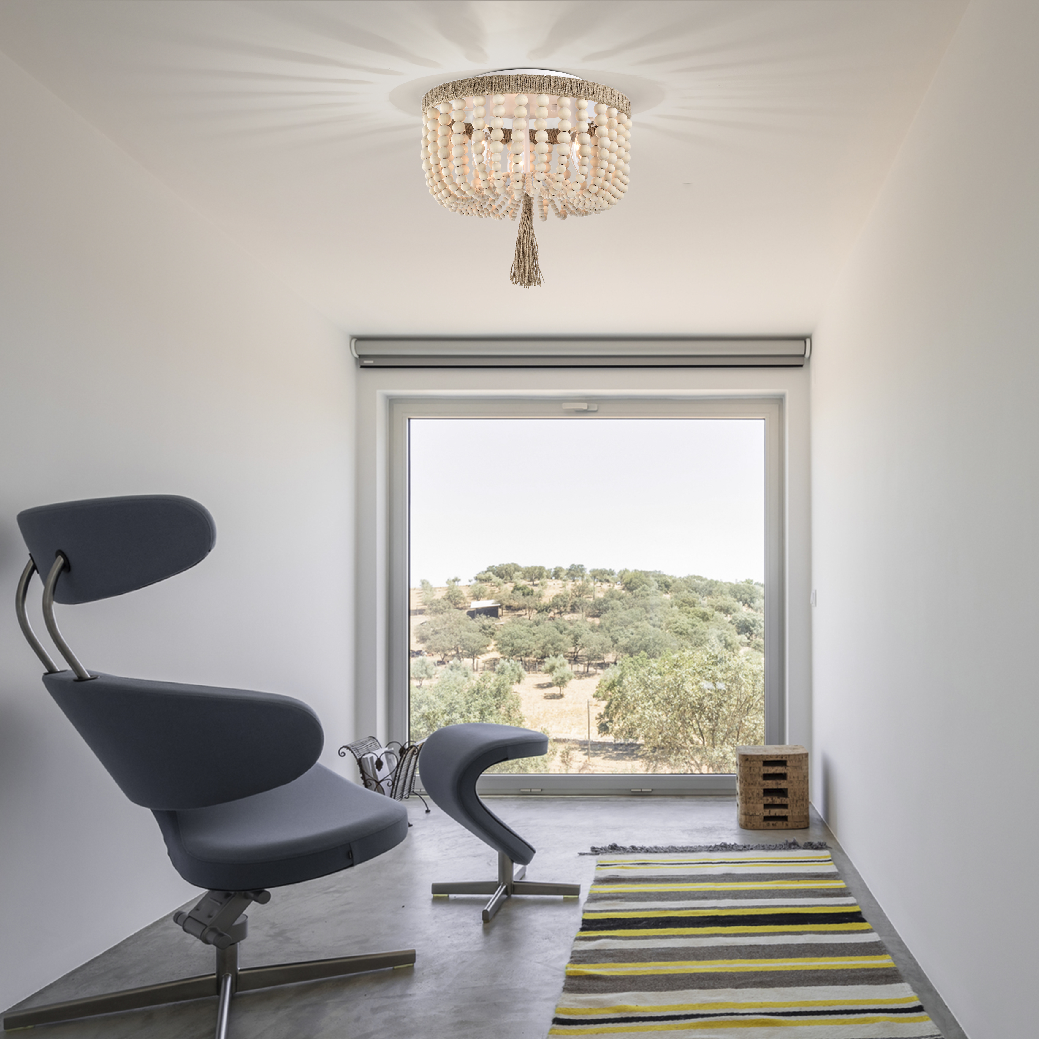 Wood Bead Chandelier Flush Mount Ceiling Light Fixture 3-Light Boho Light Fixtures Ceiling Farmhouse Chandeliers for Bedroom Dining Room - Image 3