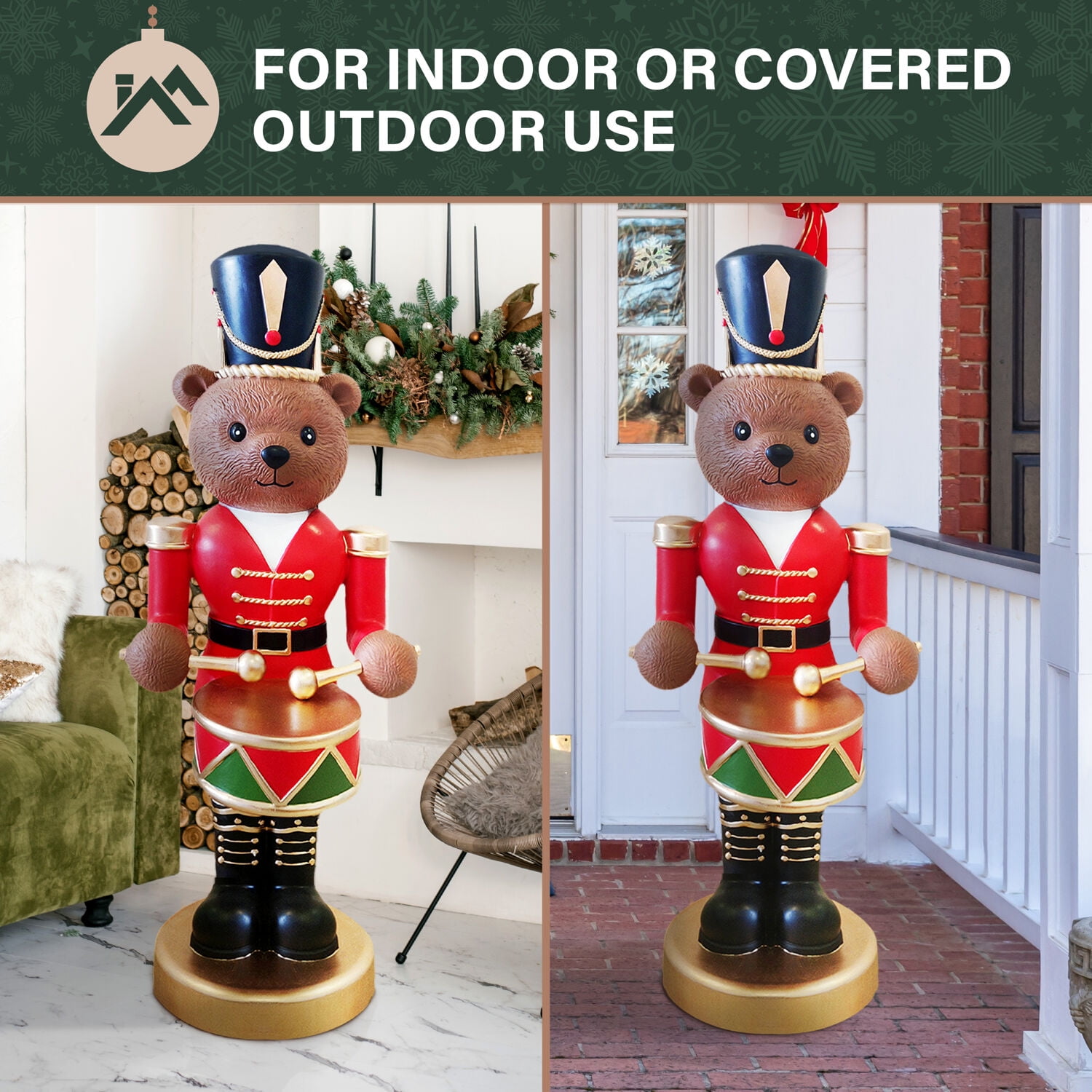 Fraser Hill Farm 48" Red Musical Nutcracker Bear Playing Drum - Image 9
