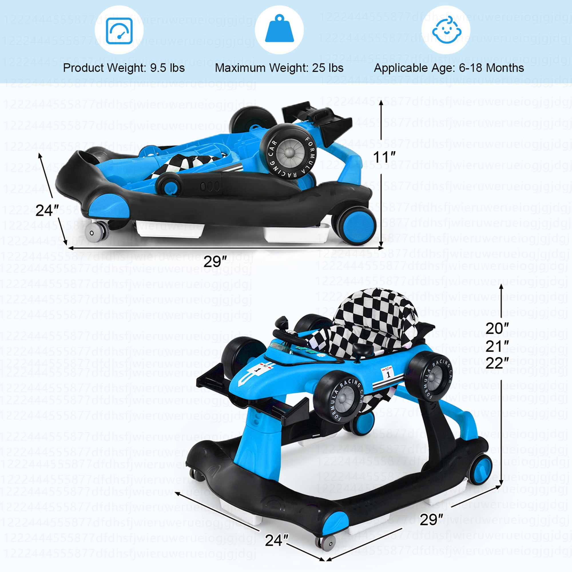Costway 4-in-1 Baby Walker Foldable Activity Push Walker Adjustable Height Blue - Image 7