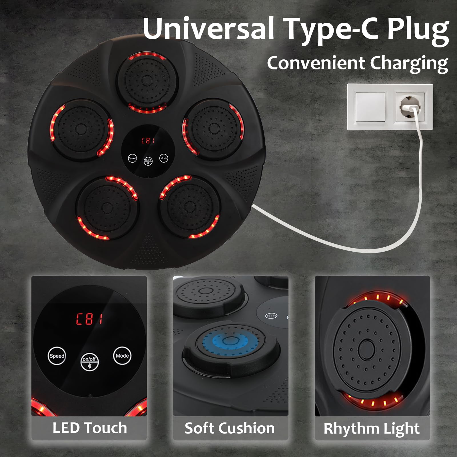 Music Boxing Machine with Boxing Gloves, Smart Bluetooth Boxing Equipment, Wall Mounted Target Training Punching Boxing Machine for Adults, Kids, Home, Indoor, Workout and Gym - Image 7