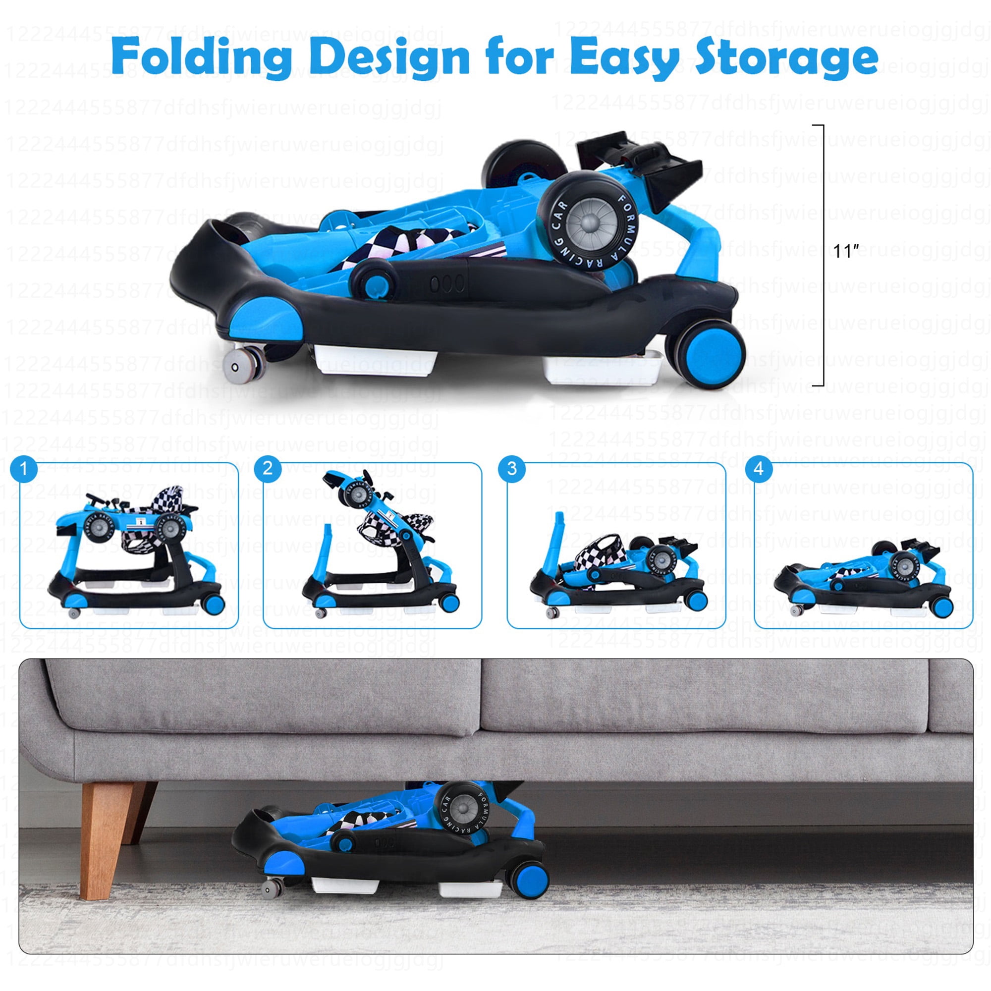 Costway 4-in-1 Baby Walker Foldable Activity Push Walker Adjustable Height Blue - Image 6