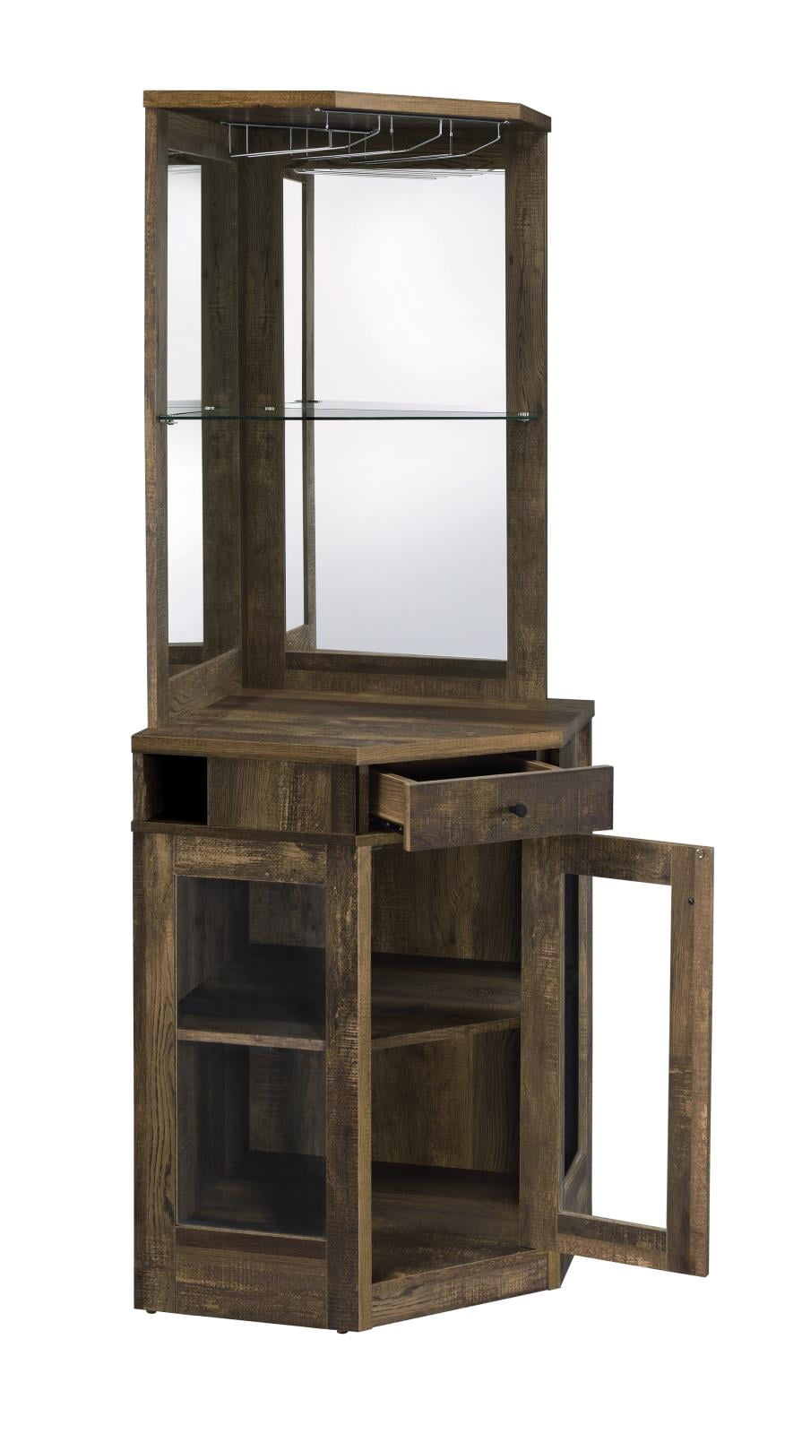 Alviso Corner Bar Cabinet with Stemware Rack Rustic Oak - Image 5