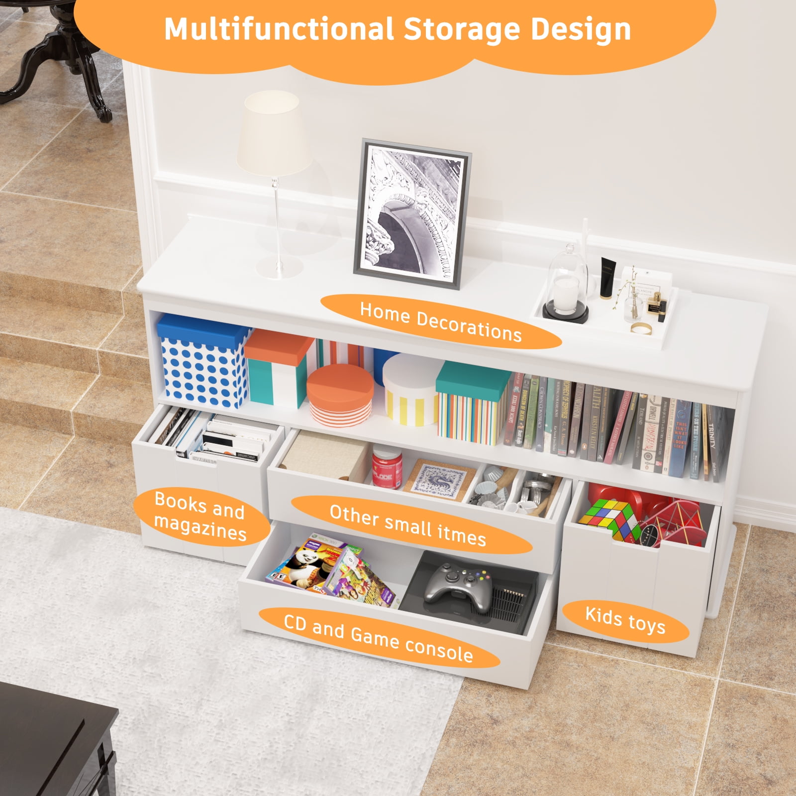 Yoneston Modern TV Stand Cabinet for UP to 50” TV, Large Storage Toy Chest Media Console Bookshelves for Home, Living Room, Bedroom - Image 6