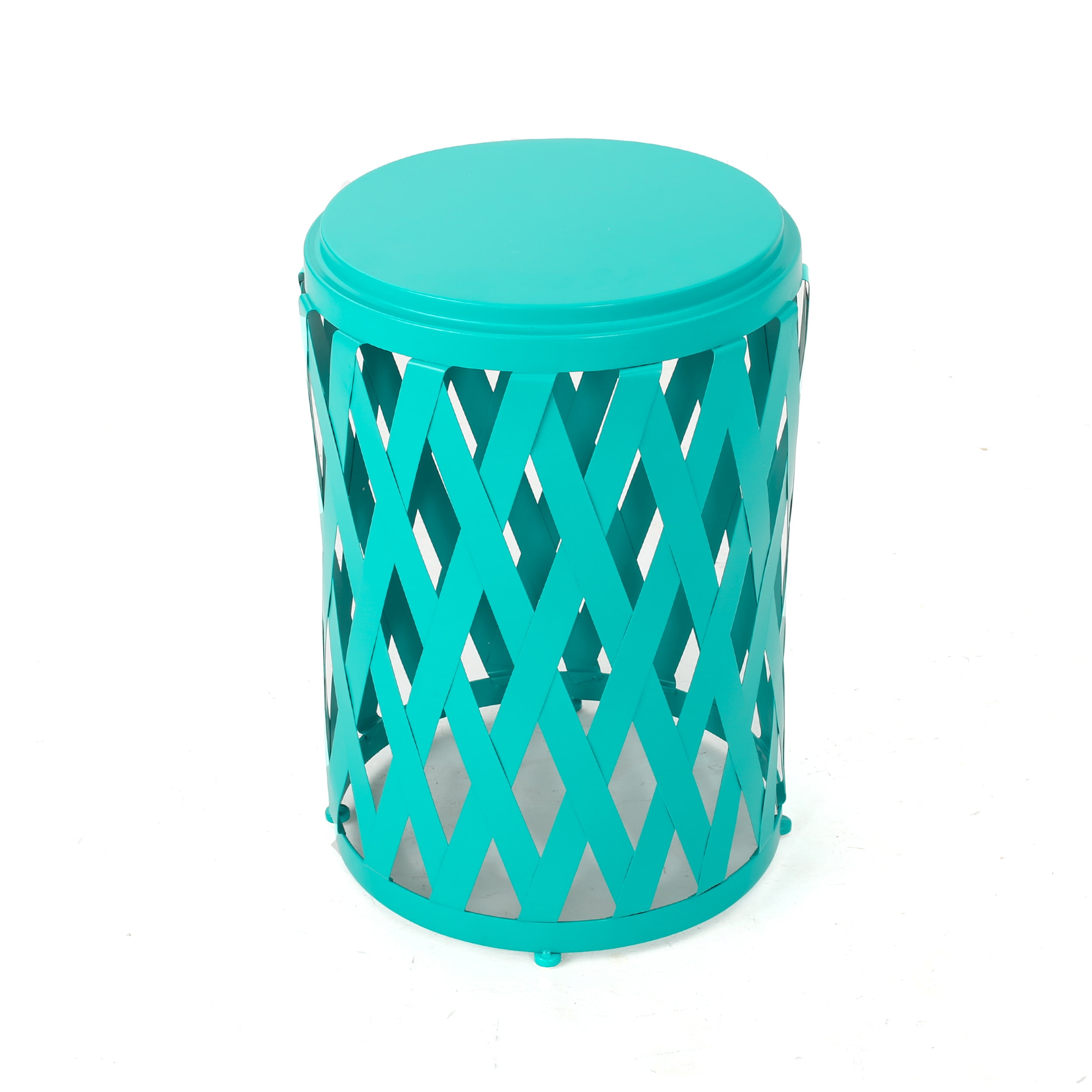 Aubriella Outdoor 14 Inch Diameter Iron Side Table, Teal - Image 4
