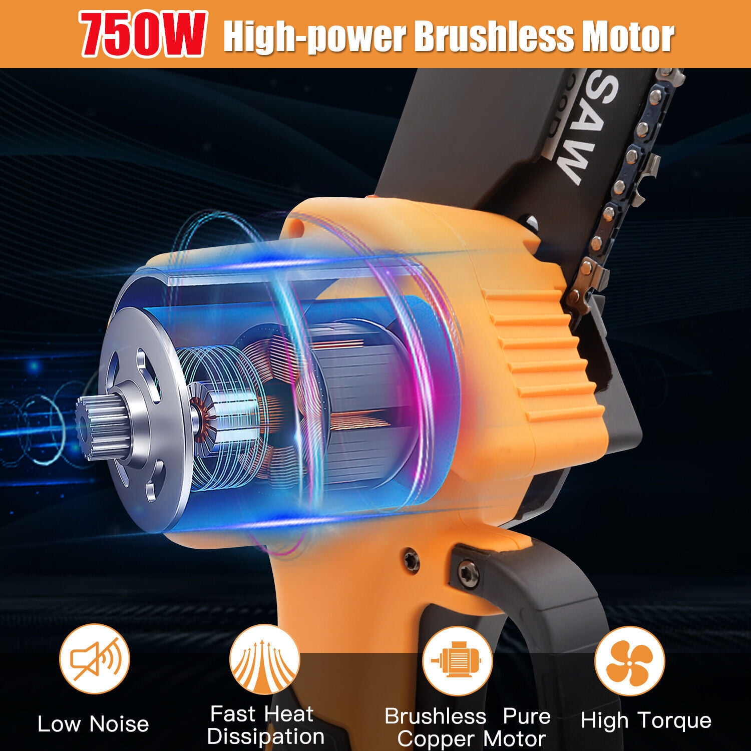 6" Mini Chainsaw 26V Battery Powered Chainsaw ,with Safety Lock,with 2 Batteries 2 Chains, Cordless Handheld Chain Saw Wood Cutter - Image 5